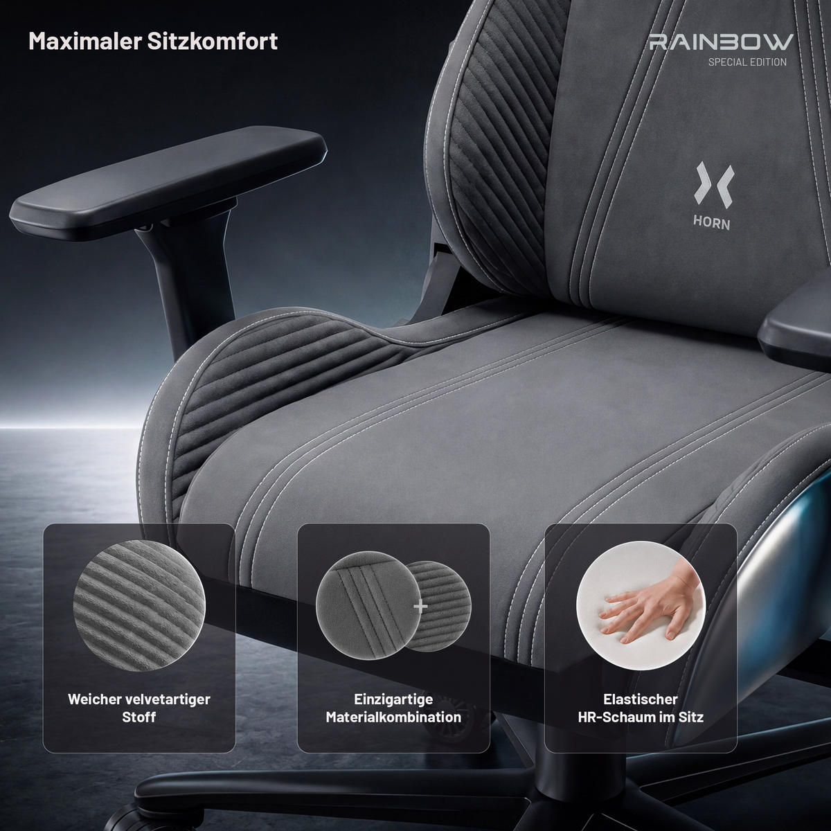 GAMINGSTUHL X-Horn 2.0. - Grau, Textil (74/122/53cm) - Diablo Chairs