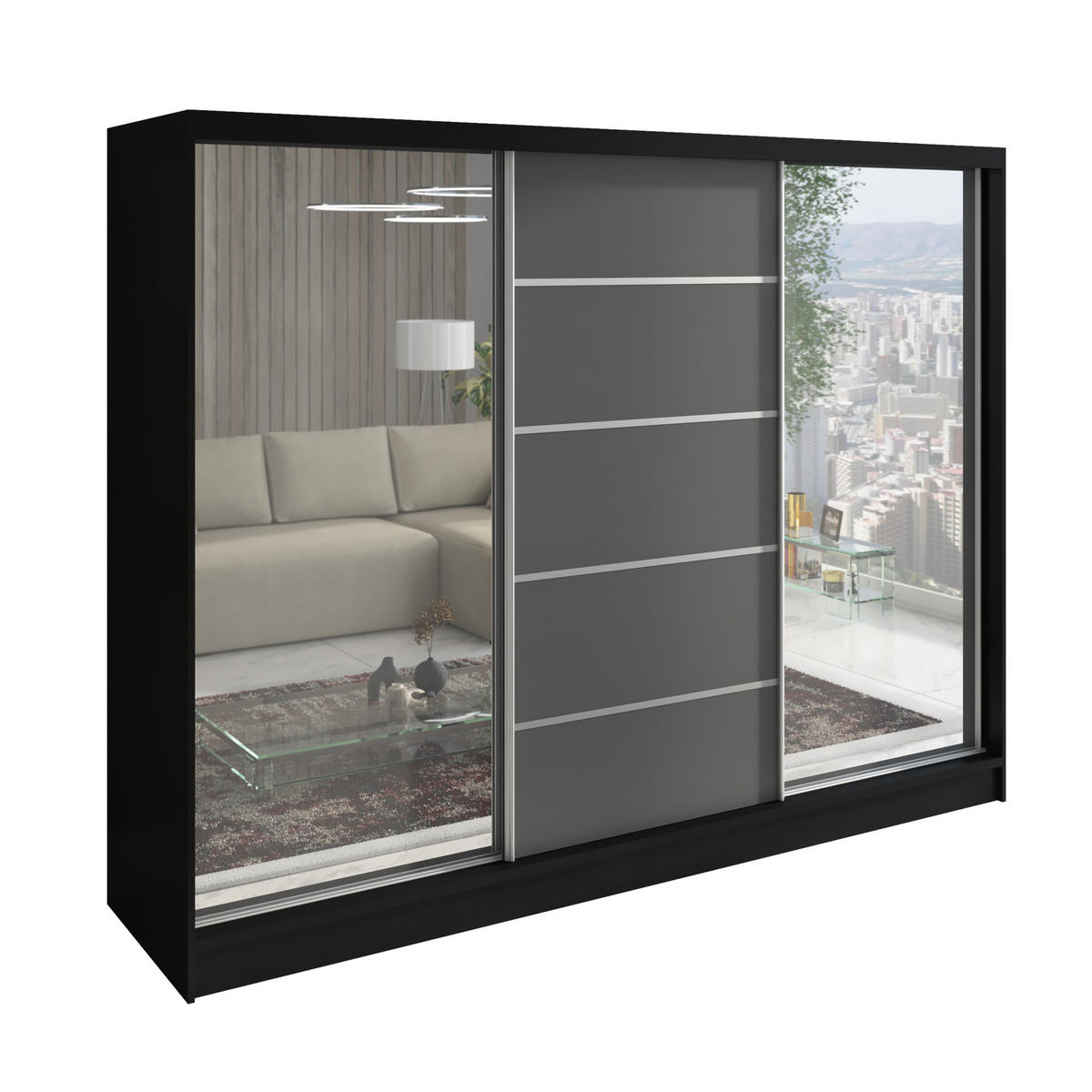 SCHWEBETÜRENSCHRANK 200 CM TOP Farbe: Schwarz, Graphit - Schwarz/Graphitfarben, Holzwerkstoff (200/215/60cm) - A&J MöbelLand