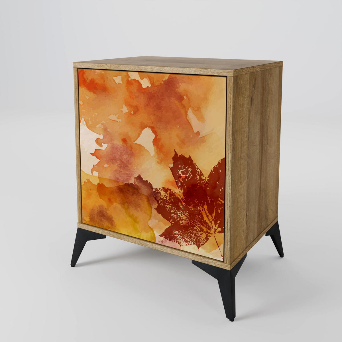 SIDEBOARD TRACES OF AUTUMN, Eichefarben, 57,5x42x72,5 cm, Schwarze Metallfüße - Eichefarben/Multicolor, Holzwerkstoff/Metall (57.5/72.5/42cm) - SpaceRebels