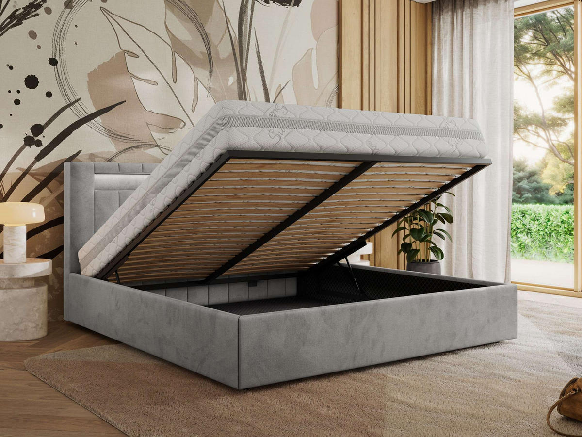 POLSTERBETT GOLD 5 CLASSIC 200/200 - Hellgrau Velvet - Pocket-Matratze - Hellgrau, Textil (200/200cm) - MKS