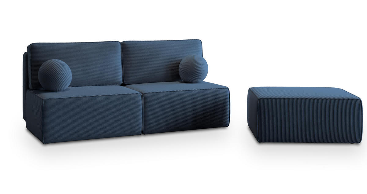 ECKSOFA VARNA P Blau Kordstoff mit Schlaffunktion - Blau, Holz (196/158cm) - MASSENO