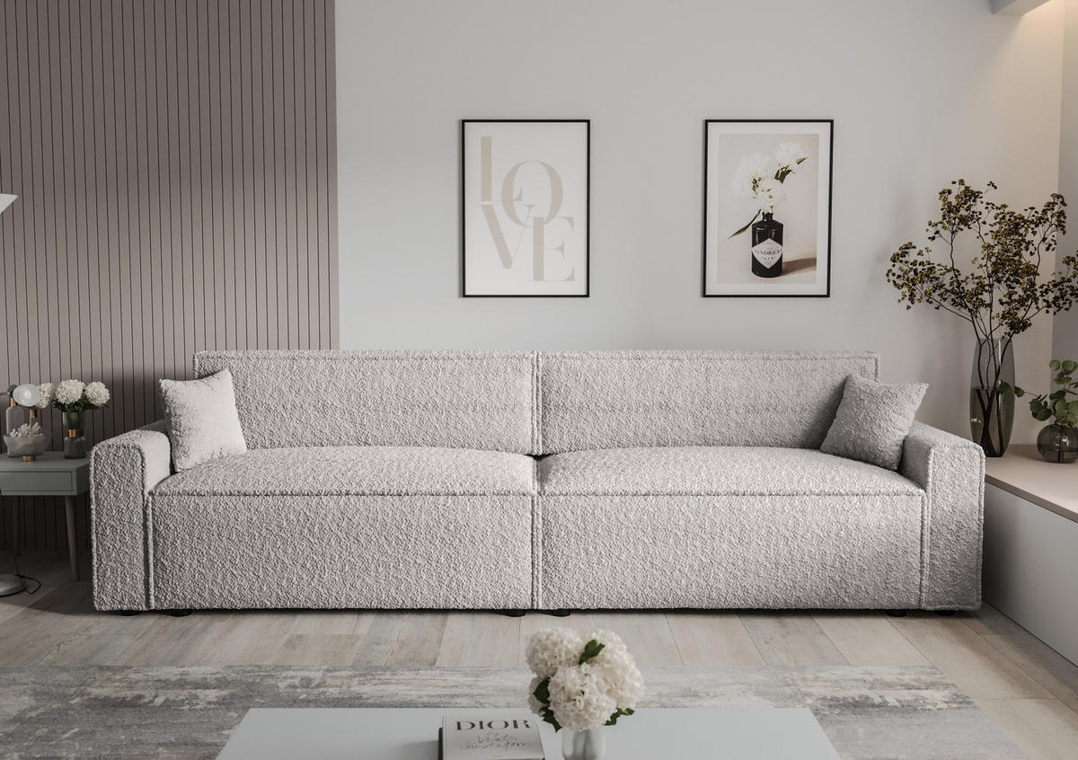 DOPPELSOFA Mira mit Schlaffunktion - Hellgrau, Textil (292/90/85cm) - SIMKAM Furniture