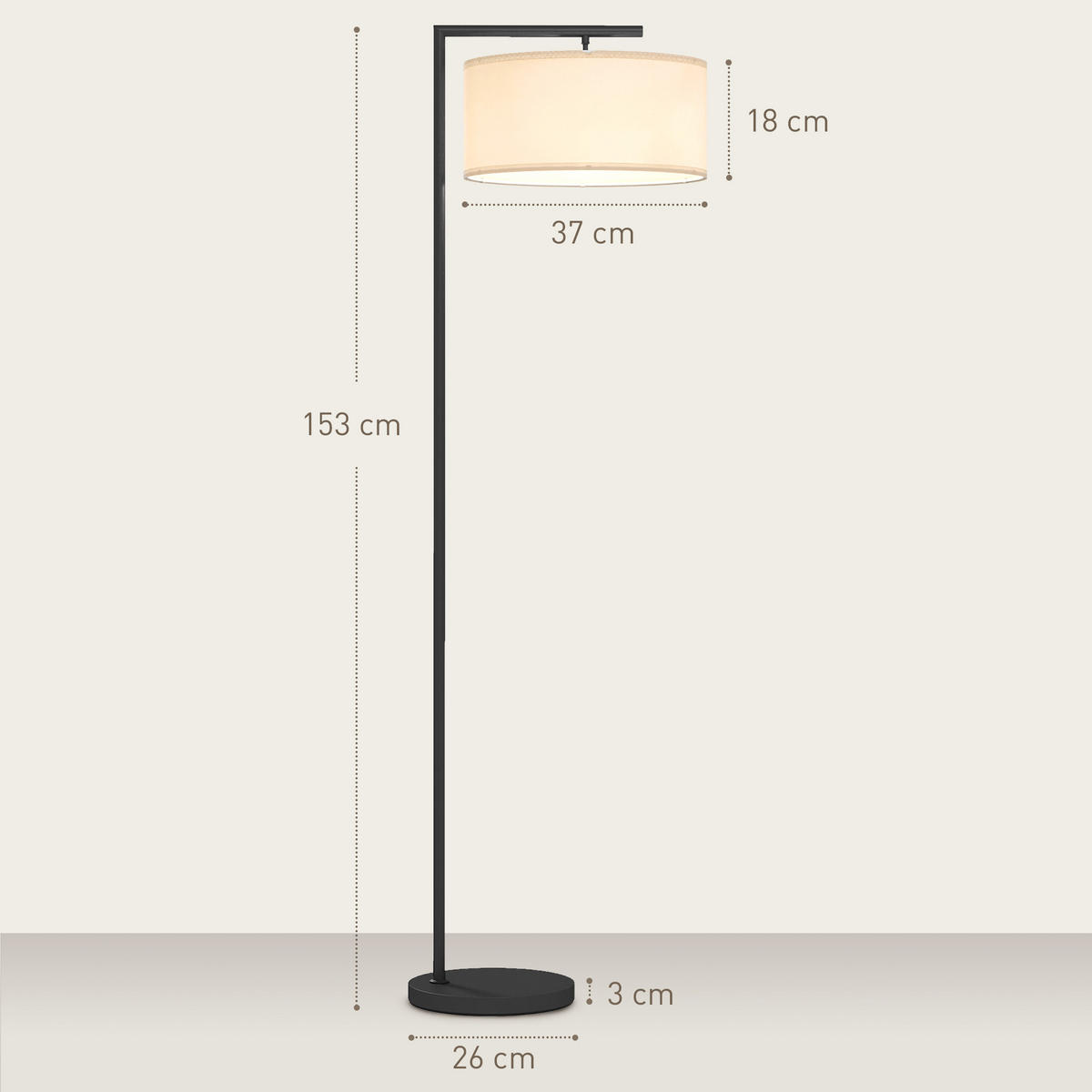 STEHLAMPE Eisen Leinenstoff Schwarz+weiß - Schwarz, Metall (47/37/153cm) - HOMCOM
