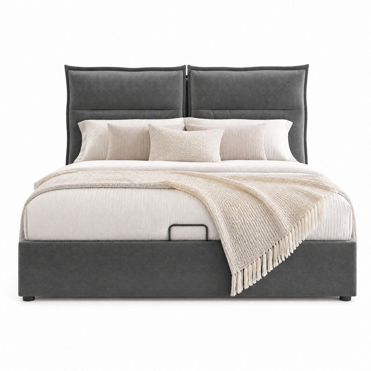 POLSTERBETT 140/200 cm in Grau Samt mit Bettkasten, verstellbarem Kopfteil und Matratze - Grau, Holzwerkstoff/Textil (140/200cm) - CHICFURN
