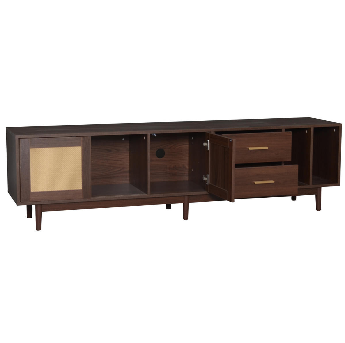 TV stolek 170/38/50 cm s úložným prostorem, kabelovými průchodkami a vysokým leskem, Černá - černá, kompozitní dřevo (170/50/38cm) - Redom