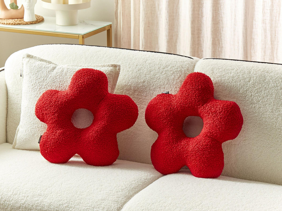 DEKOKISSEN 2er-Set Rot 40/40 cm Camponula - Rot, Kunststoff (40/40cm) - Beliani