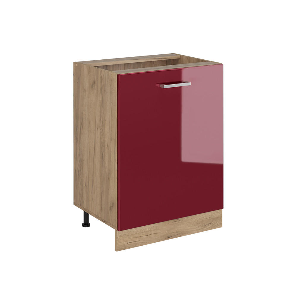 KÜCHENUNTERSCHRANK R-Line, Rot Hochglanz/Goldkraft Eiche, 60 cm mit 1 Tür ohne Arbeitsplatte - Eichefarben/Rot, Holzwerkstoff (60/81.6/46cm) - Vicco