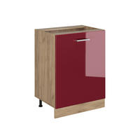 KÜCHENUNTERSCHRANK R-Line, Rot Hochglanz/Goldkraft Eiche, 60 cm mit 1 Tür ohne Arbeitsplatte - Eichefarben/Rot, Holzwerkstoff (60/81.6/46cm) - Vicco
