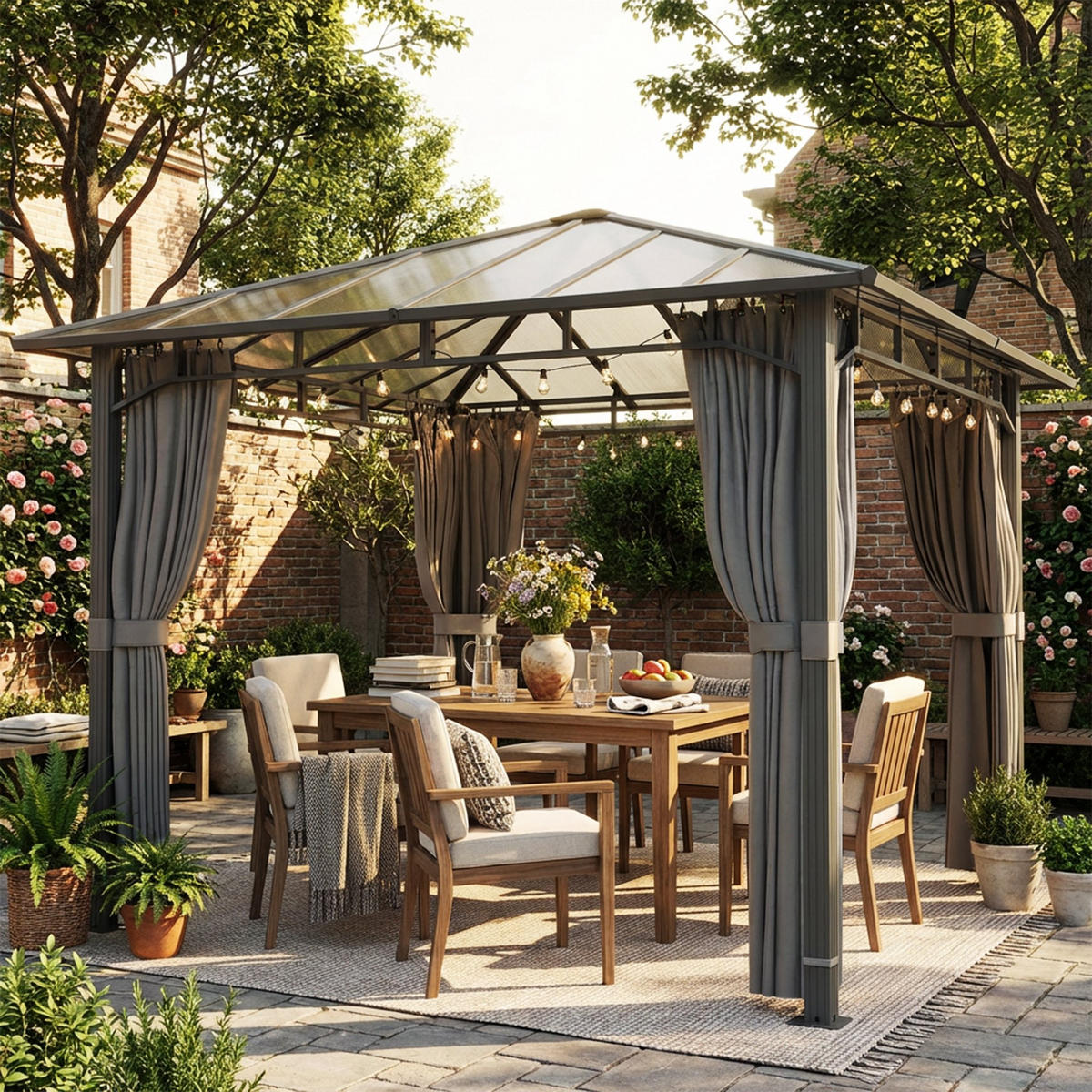 PAVILLON Metall Polycarbonat Dunkelgrau - Dunkelgrau, Textil/Metall (302/267/302cm) - Outsunny