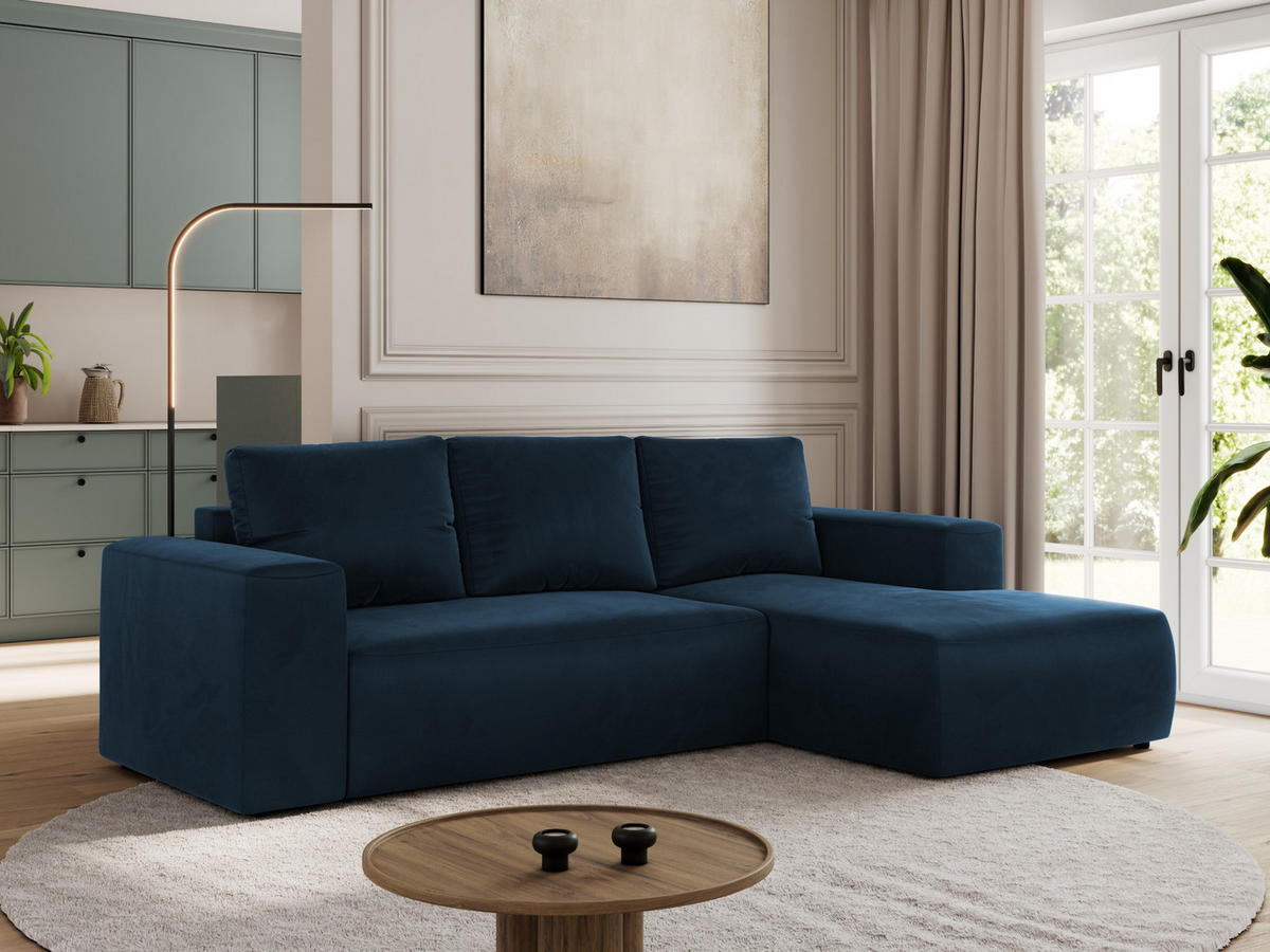 ECKSOFA TRENTINO L Dunkelblau Velvet - Rechts - Schwarz/Dunkelblau, Textil (164/266cm) - MKS