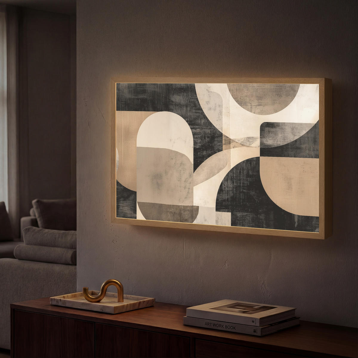 NÁSTĚNNÁ LAMPA S AKUMULÁTOREM Abstraktní - Tvary - Moderní - Béžová 60x40 cm - šedá, kompozitní dřevo (60/40/8cm) - OnlyWow