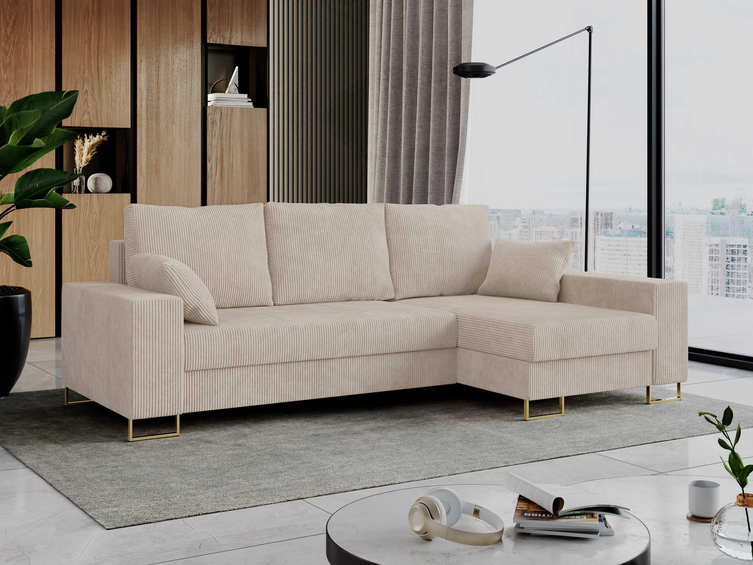 ECKSOFA Dorian Cord Beige - Beige/Goldfarben, Textil/Metall (242/138cm) - MKS