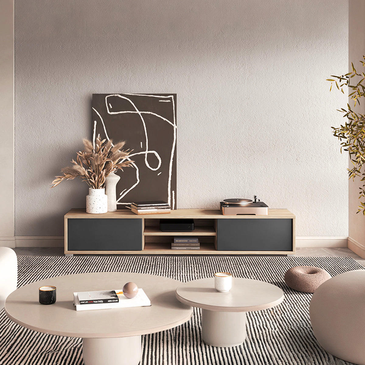 TV-MÖBEL Idra Grau und Holz - Grau, Holzwerkstoff (180/32/36cm) - Petits-meubles