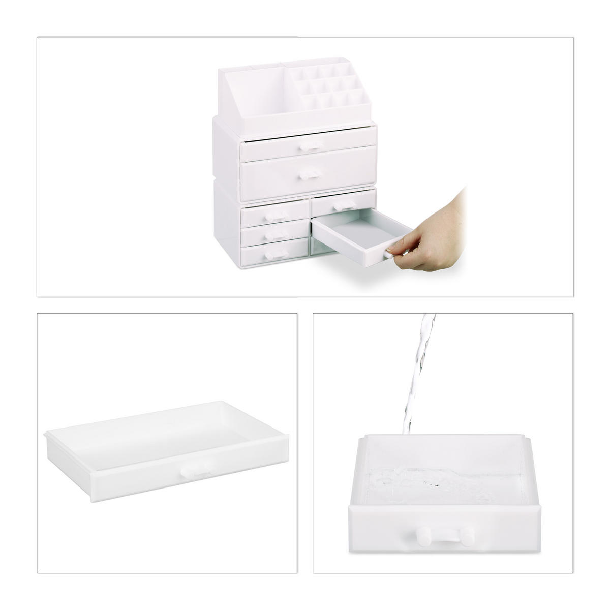 MAKEUP Organizer - Weiß, Kunststoff (24/30/14cm) - Relaxdays