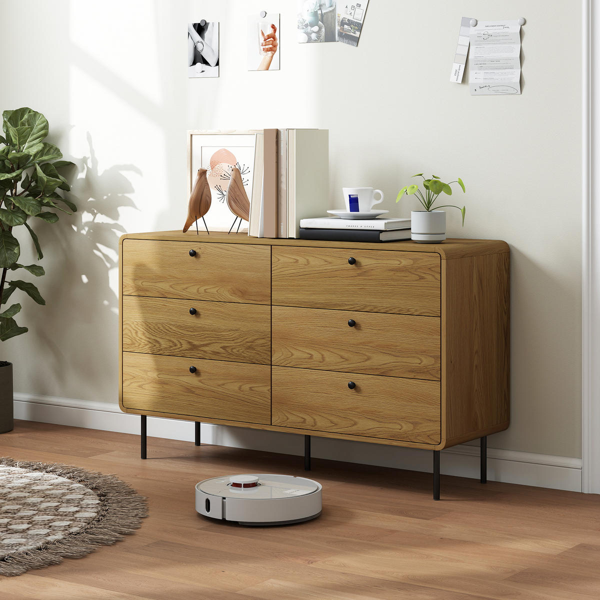 KOMMODE Eichenfarben und Schwarz 120/40/75 cm - Eichefarben, Holzwerkstoff (120/75/40cm) - PANGIVO