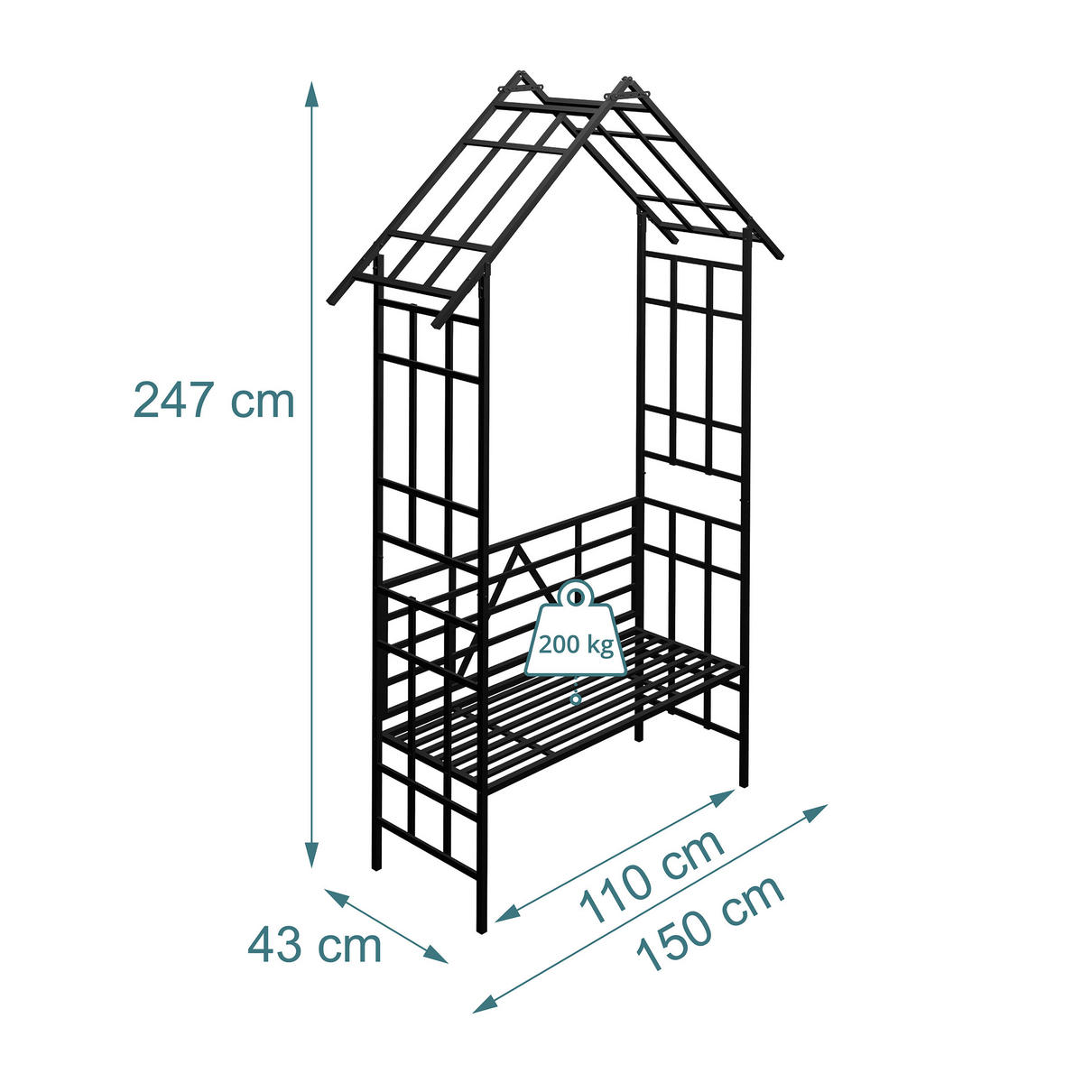 ROSENBOGEN - Schwarz, Metall (150/247/43cm) - Relaxdays