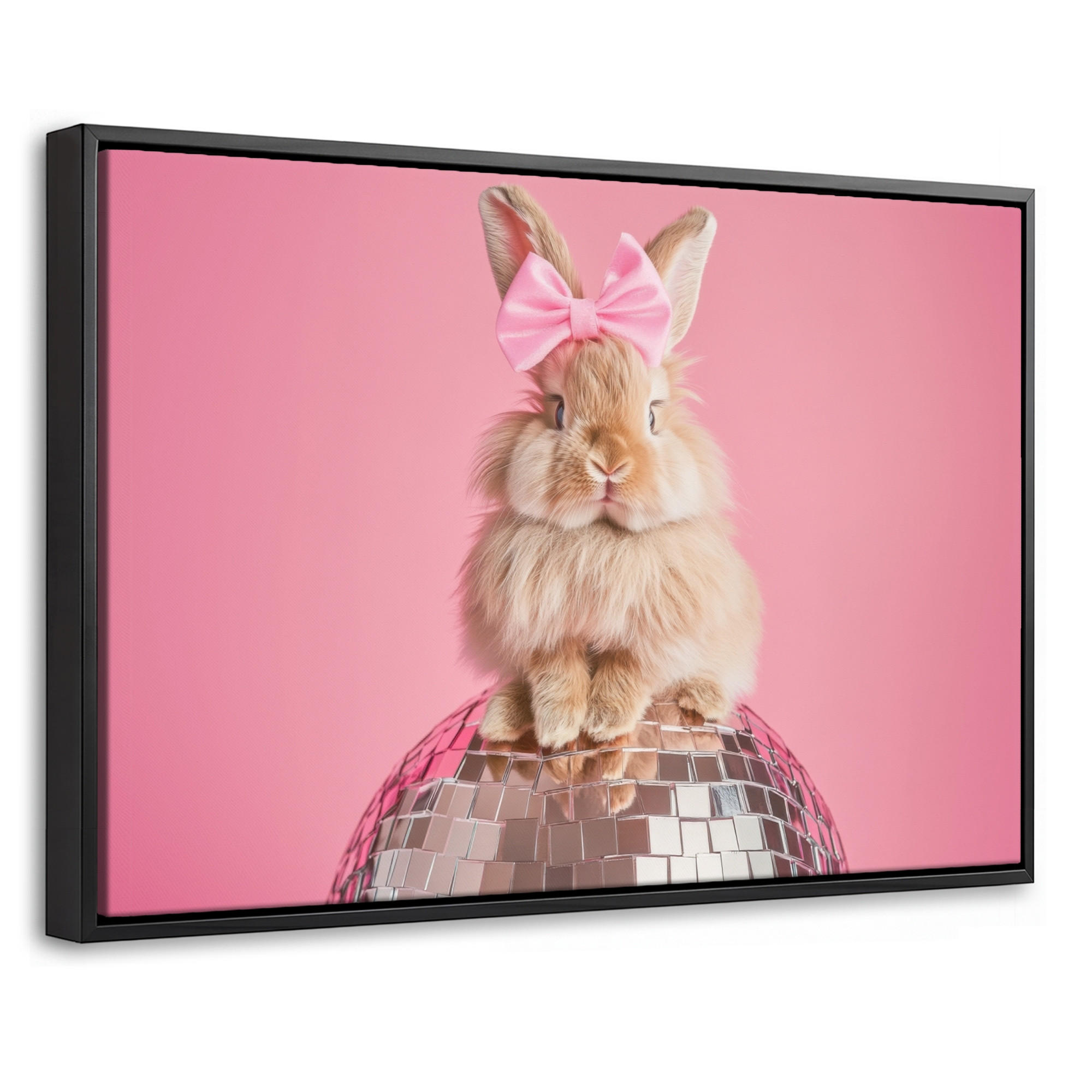LEINWAND Bilder mit Rahmen - Schleife - Discoball - Kaninchen - 60x40 - Pink, Textil (60/40cm) - MuchoWow