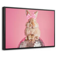 LEINWAND Bilder mit Rahmen - Schleife - Discoball - Kaninchen - 60x40 - Pink, Textil (60/40cm) - MuchoWow