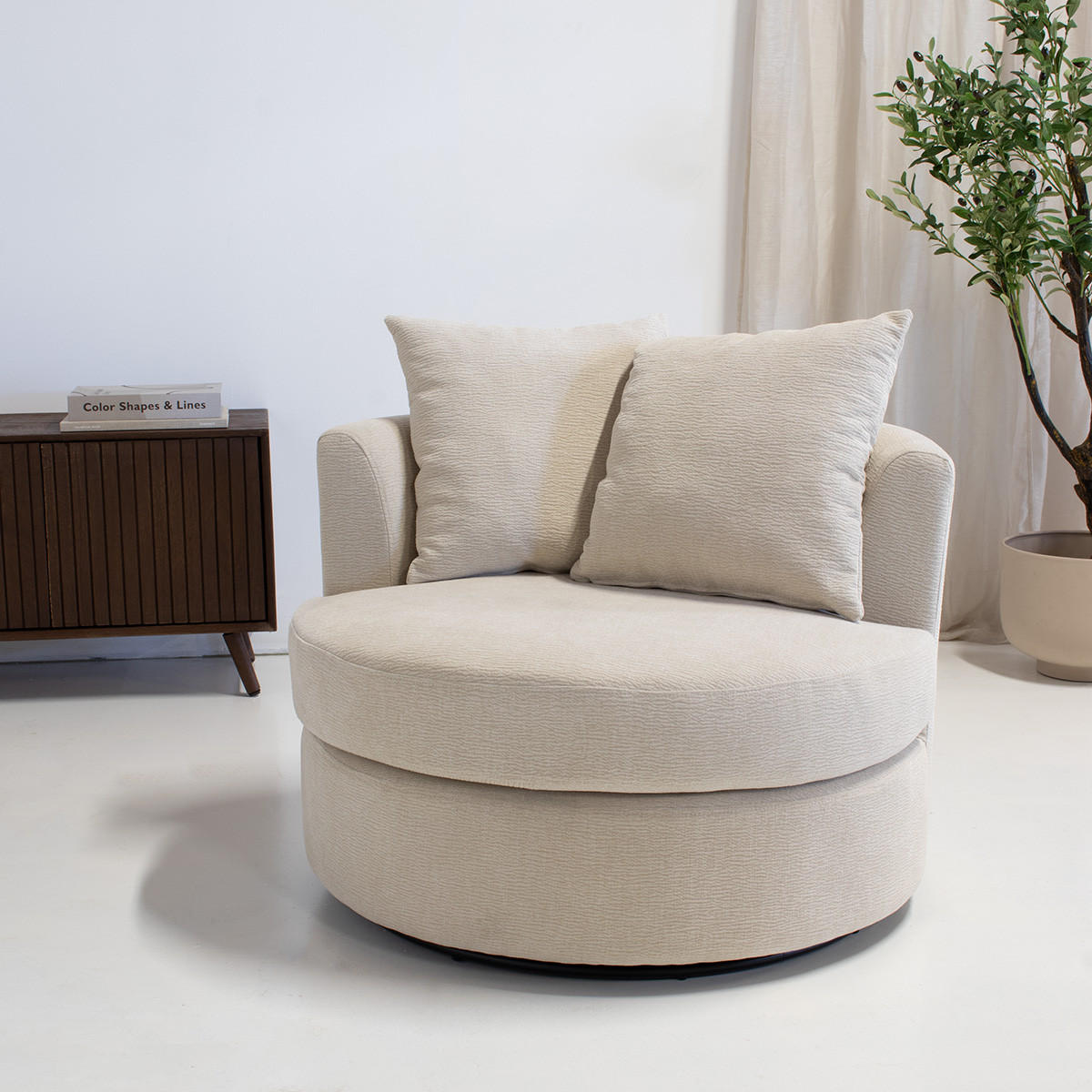 DREHSESSEL rund aus Stoff 93x88x84cm, beige - Beige, Textil (93/84/88cm) - Giga Meubel
