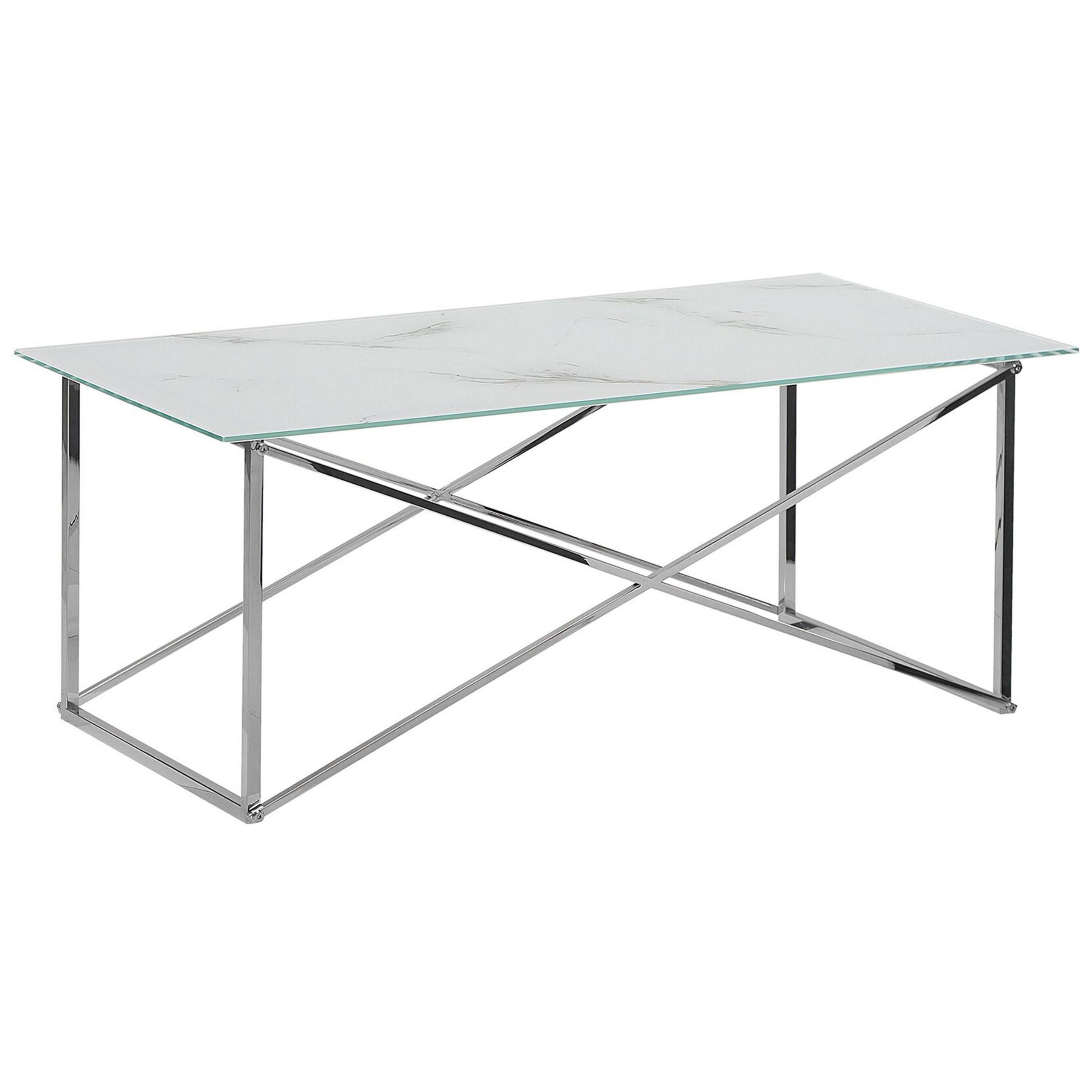 COUCHTISCH Marmor Optik weiß/silber rechteckig 100/50 cm Emporia - Silberfarben/Weiß, Glas (50/100/40cm) - Beliani
