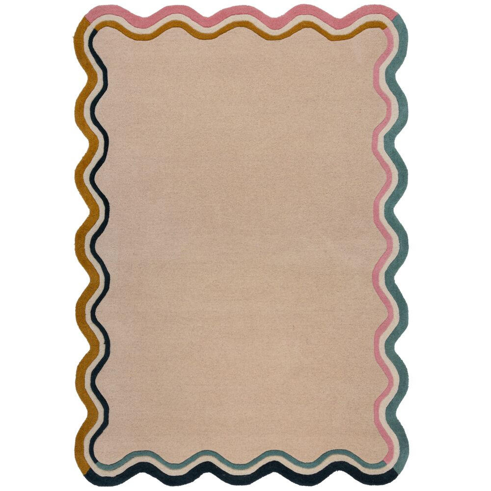 WOLLTEPPICH Wellenbordüre-Design, pastell handgetuftet WINCH, Multi 200x290 cm - Multicolor, Textil (200/290cm) - KADIMA DESIGN