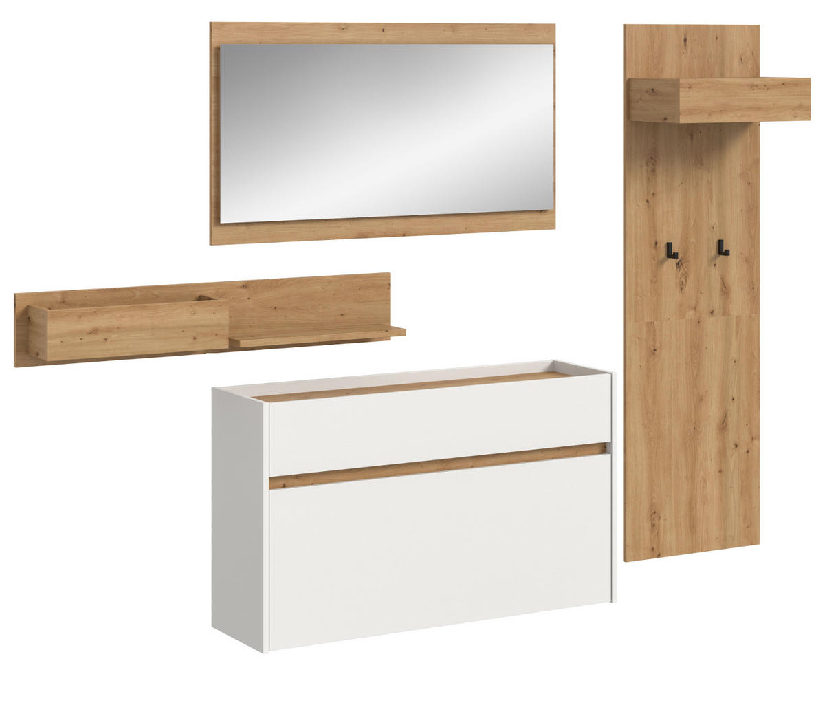 GARDEROBE-SET weiß und Artisan Eiche, Garderobe 4-teilig, 205 x 192 cm, Borga - Weiß/Eiche Artisan, Holzwerkstoff (205/192/32cm) - Inn.Furn