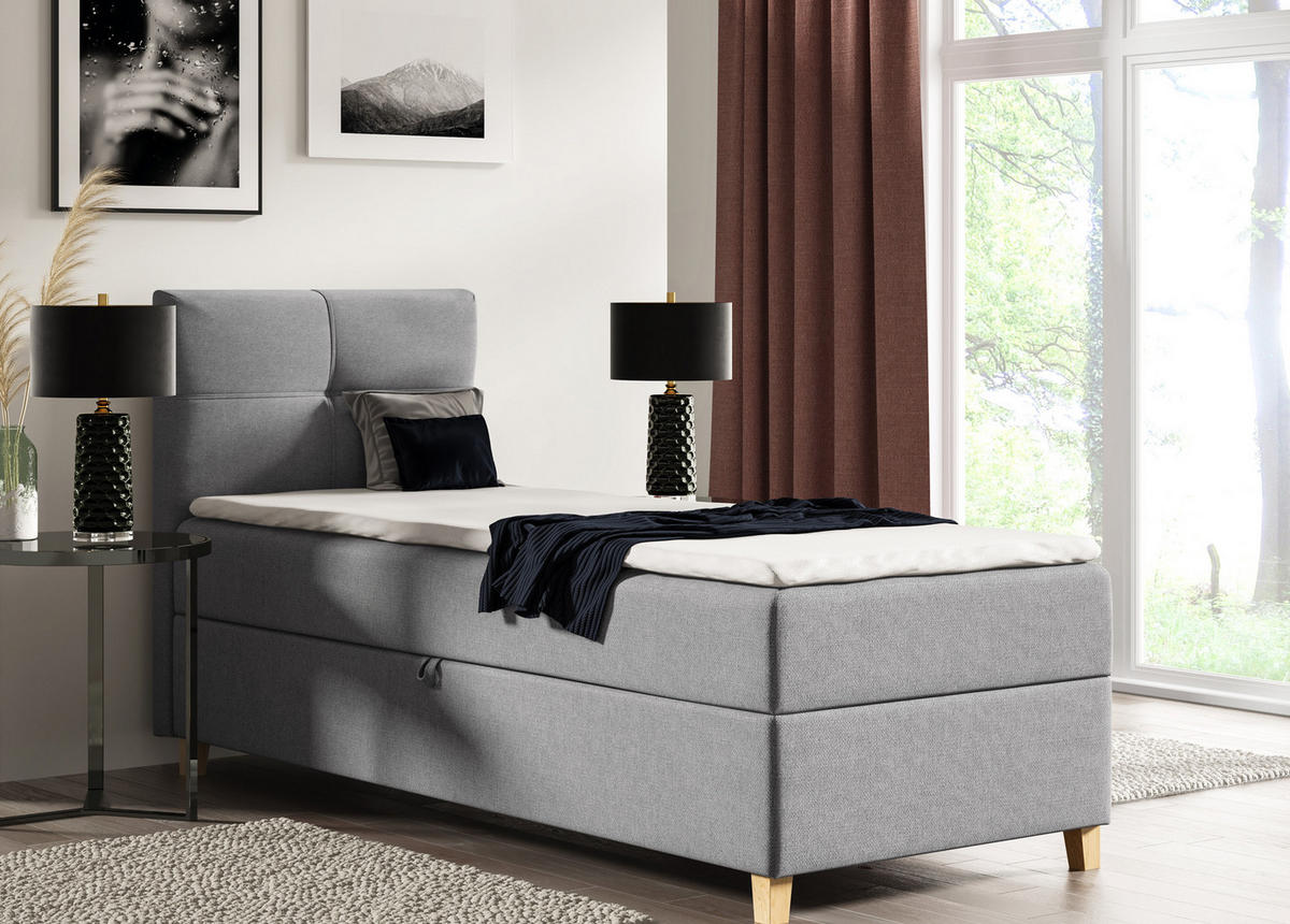 BOXBETT Candy Mini - 100x200 - grau (Soro 90, Chenille) - Beige/Grau, Holz/Holzwerkstoff (100/200cm) - Sofnet