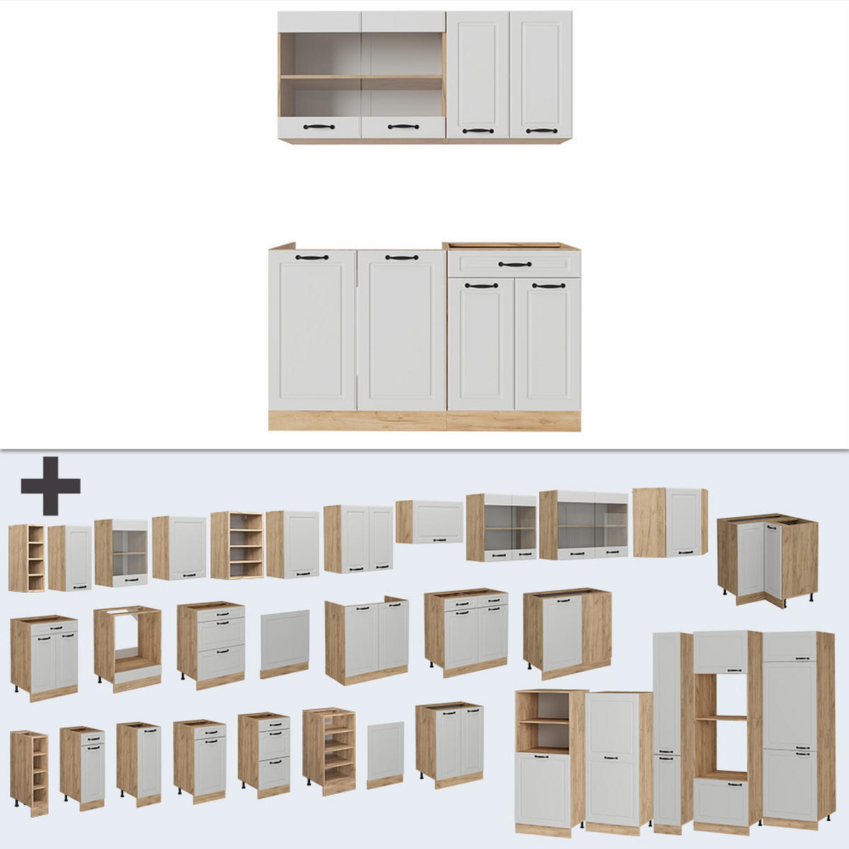 SINGLEKÜCHE R-Line Weiß Landhaus/Goldkraft Eiche 140 cm ohne Arbeitsplatte - Honigeiche/Weiß, Holzwerkstoff (140/81.6/46cm) - Vicco