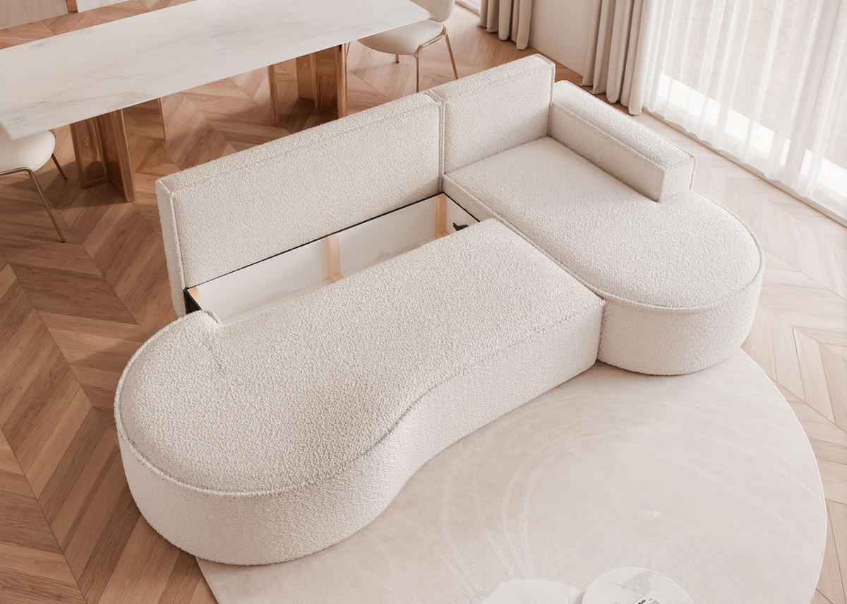 ECKSOFA SOFIA mit Schlaffunktion und Bettkasten Weiß - Weiß, Holzwerkstoff/Kunststoff (277/157cm) - Idohome