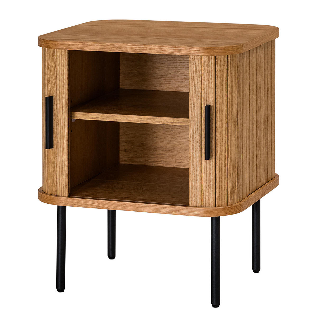 NACHTKOMMODE - Echtholzfurnier - Eichefarben/Schwarz, Holzwerkstoff/Metall (45/55/40cm) - home24