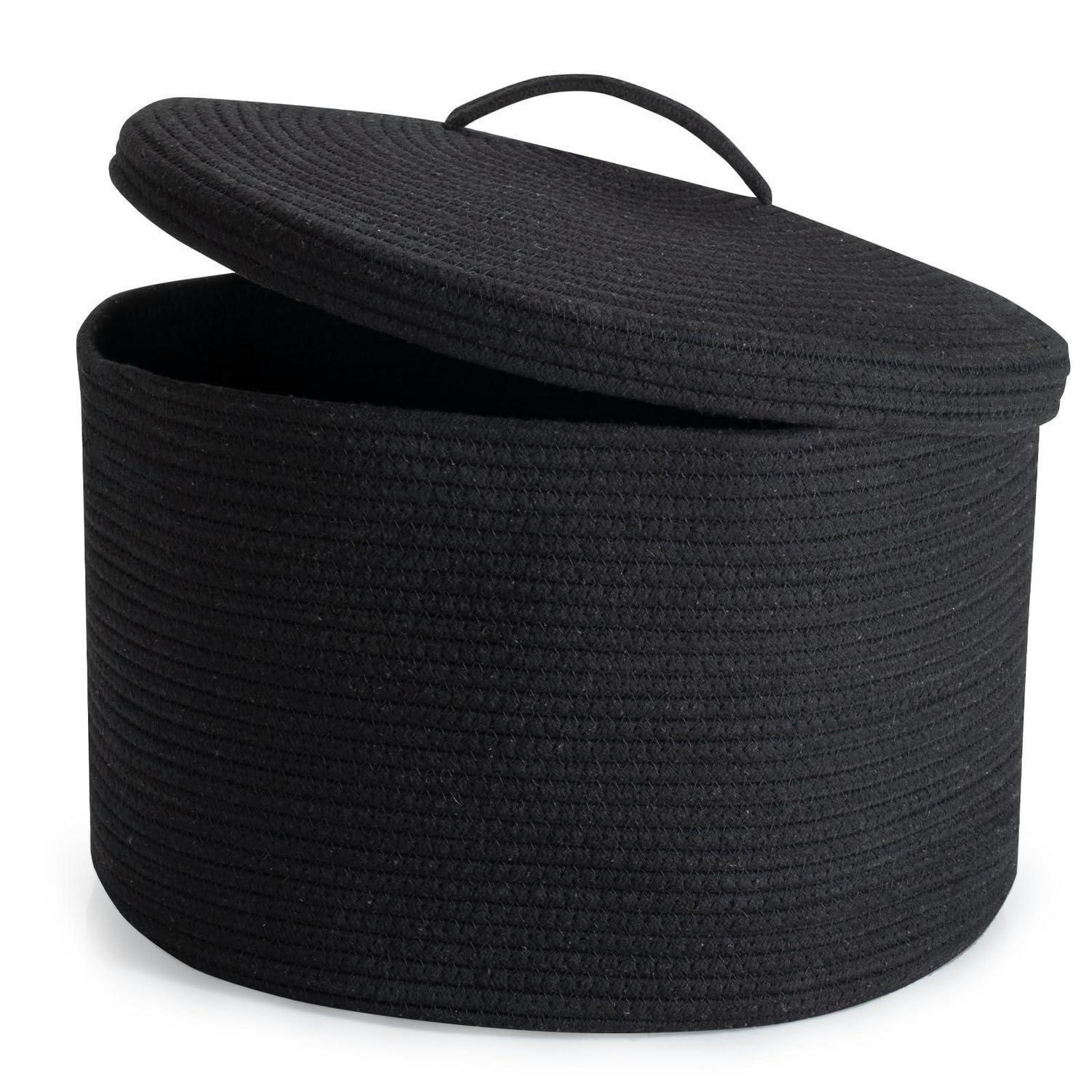 WÄSCHEKORB mit Deckel 32L Baumwollseil Schwarz 40 x 25 cm - Schwarz, Textil (40/25/40cm)