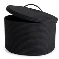 WÄSCHEKORB mit Deckel 32L Baumwollseil Schwarz 40 x 25 cm - Schwarz, Textil (40/25/40cm)