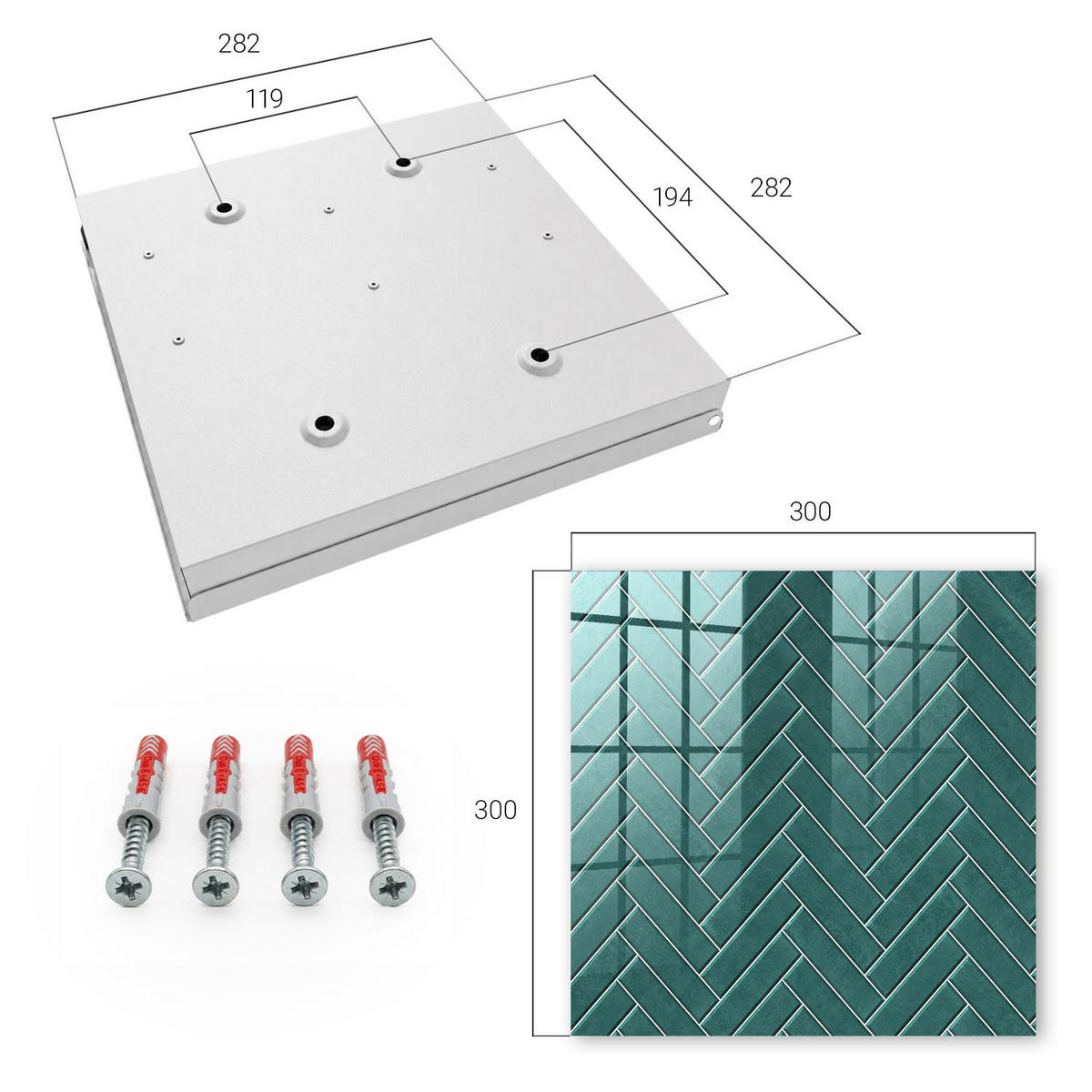 SCHLÜSSELBOX Weiß 30x30 cm – Türöffnung nach rechts - Türkisfarbenes Fischgrätmuster - Türkis, Metall (30/30/5cm) - TULUP