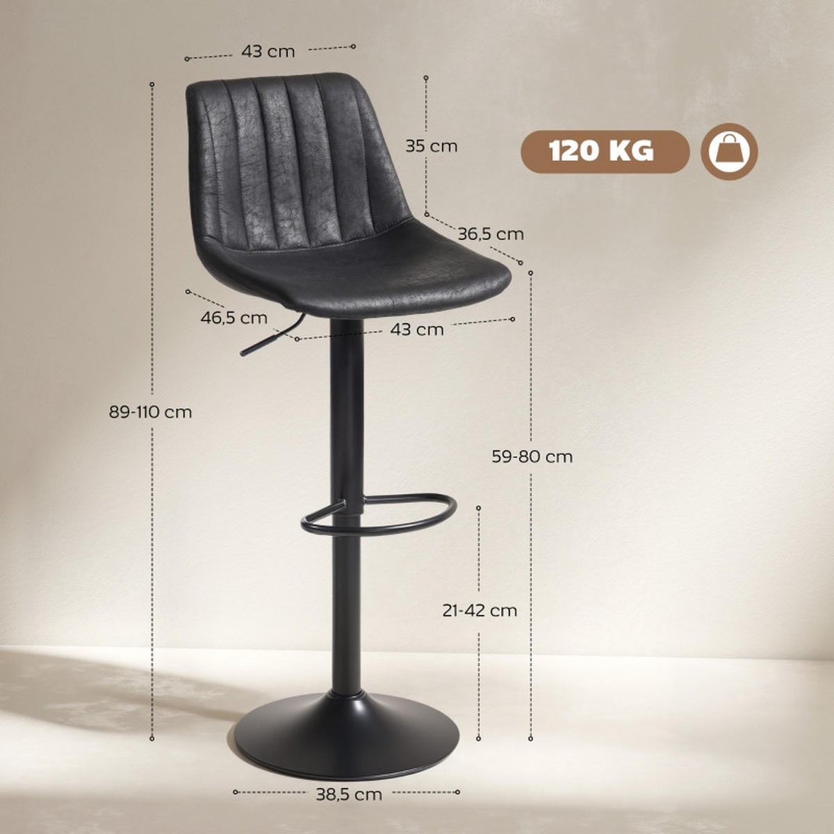 BARHOCKER DE-36070 2er Set mit Mikrofaserbezug Schwarz - Schwarz, Metall (43/110/46.5cm) - ComfortXL