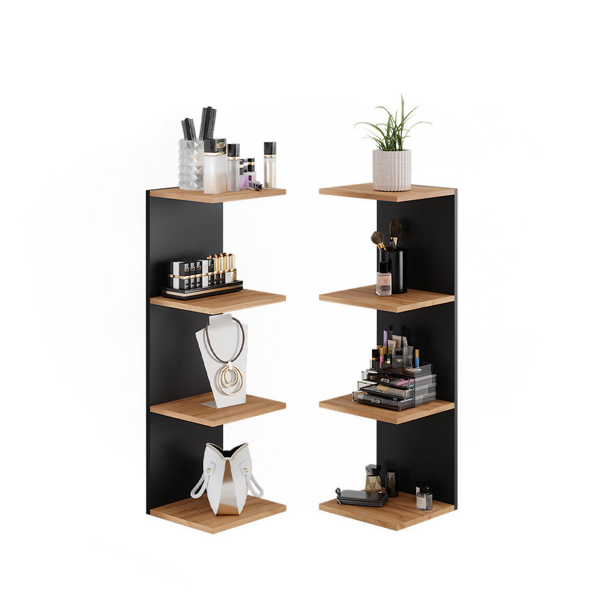WANDREGAL Paolo Anthrazit 30 x 95 cm 2er Set - Anthrazit/Eiche Wotan, Holzwerkstoff (30/95/28cm) - Vicco