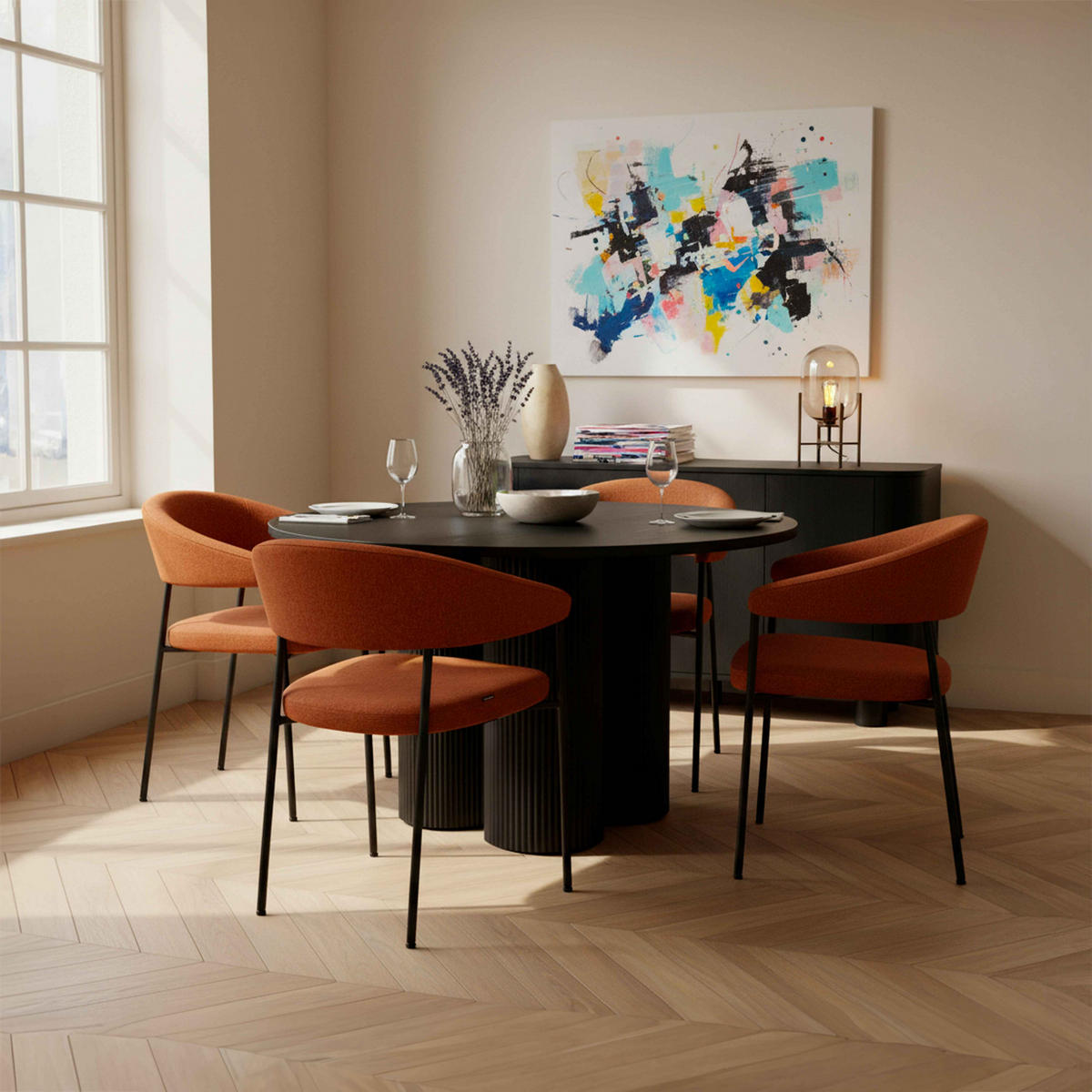 ESSTISCH, schwarzes Holzeffekt - Schwarz, Holz (120/120/75cm) - Oviala