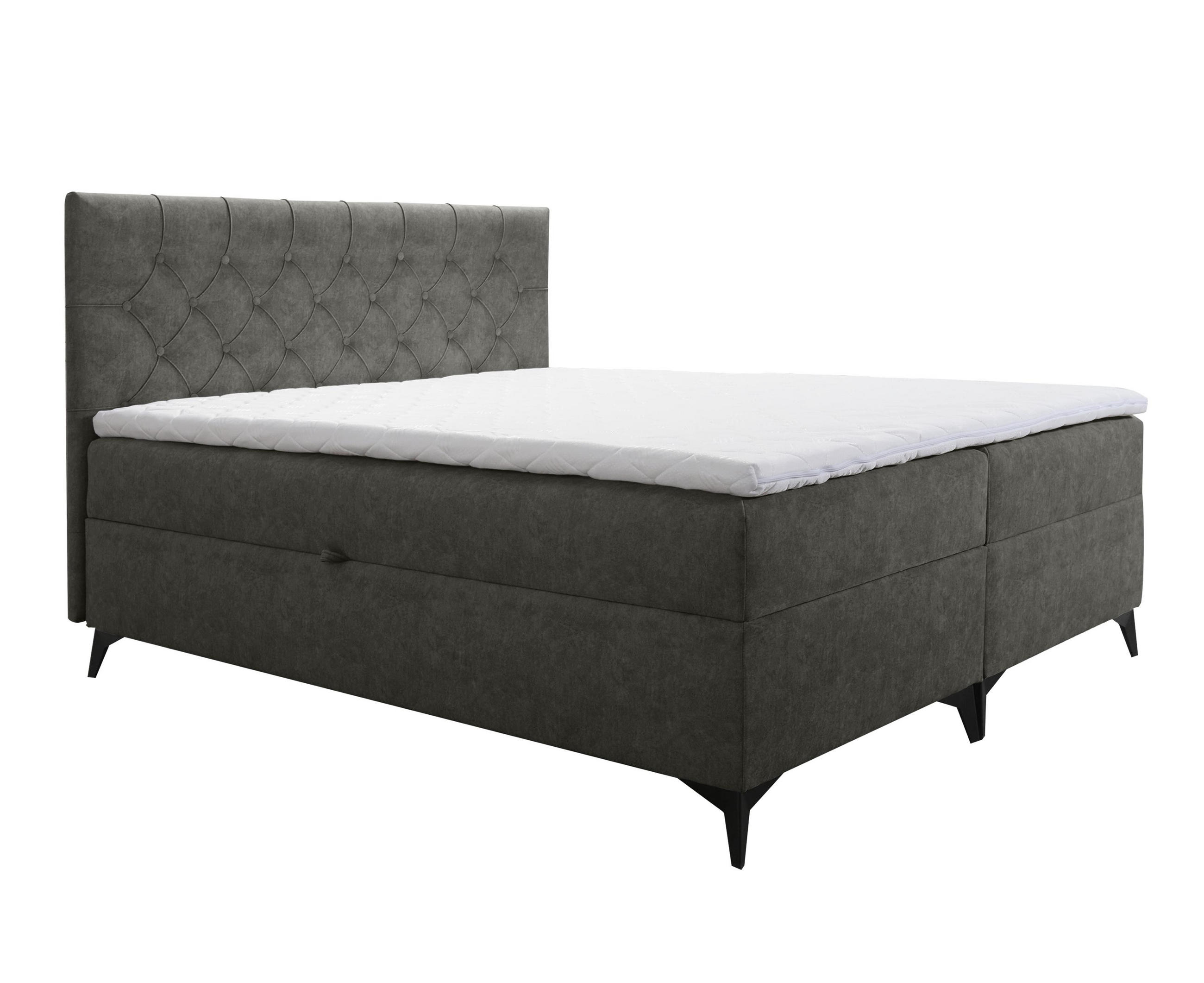 BOXBETT Palmeria 160/200 cm in Graphit – mit Bettkasten und Topper - Schwarz/Grau, Holz/Holzwerkstoff (160/200cm) - AX Living