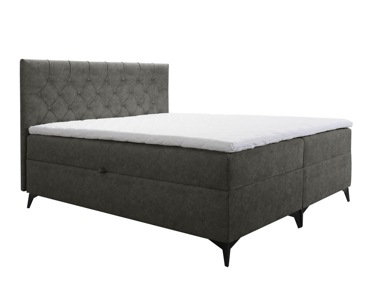 BOXBETT Palmeria 160/200 cm in Graphit – mit Bettkasten und Topper - Schwarz/Grau, Holz/Holzwerkstoff (160/200cm) - AX Living