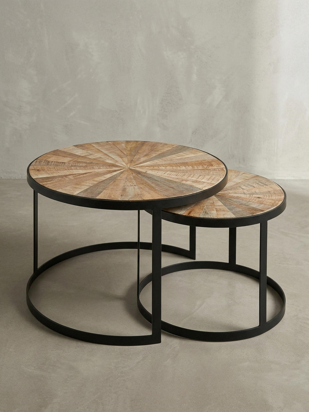 COUCHTISCH 2er Set Massivholz Metall Platzsparend Handgefertigt ESINO, Braun 60x60x40 cm - Schwarz/Braun, Holz/Metall (60/60/40cm) - KADIMA DESIGN