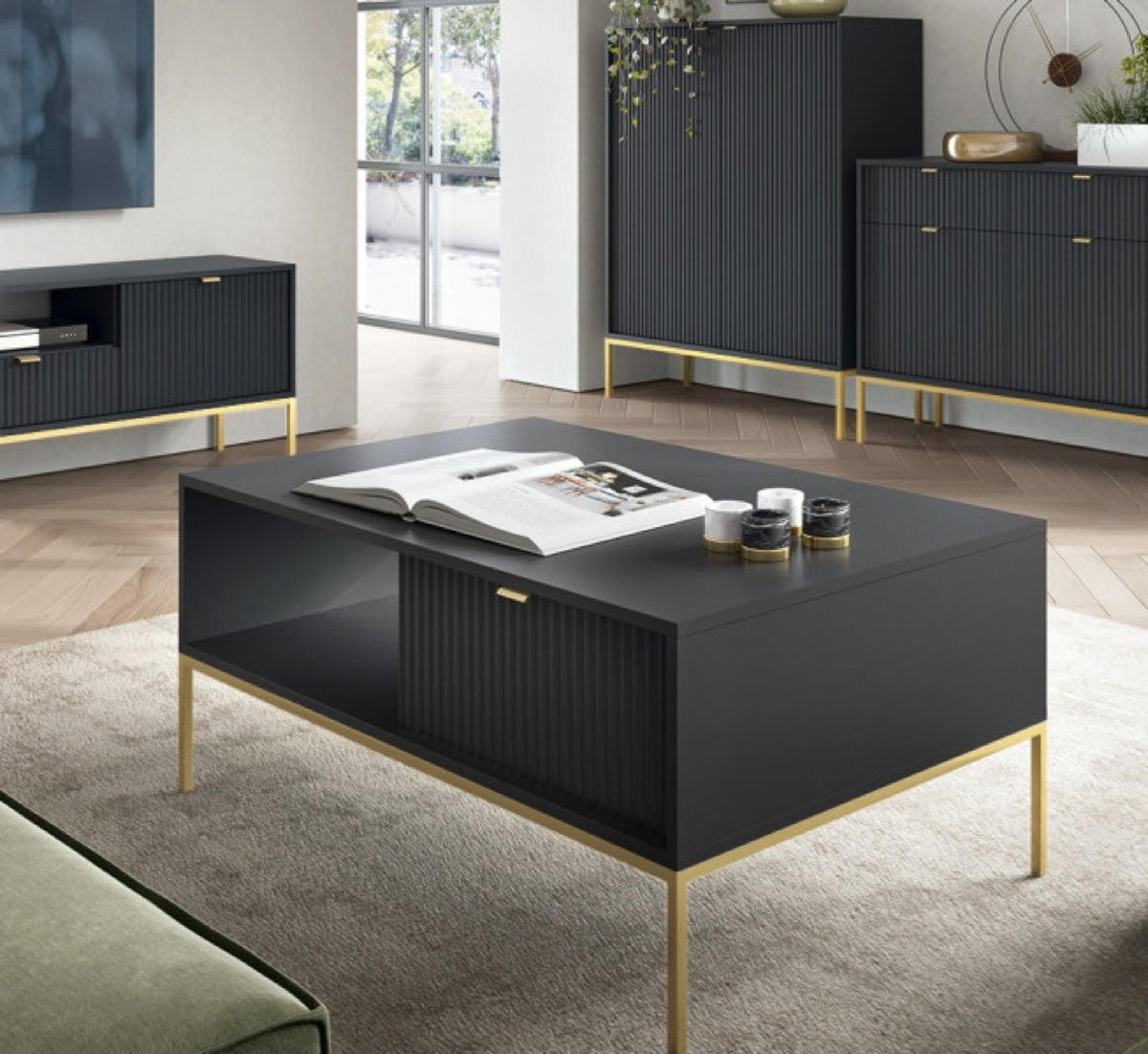 TISCH Schwarz NEW Goldfarben - Schwarz, Holzwerkstoff (68/68/46cm) - Sepro Meble