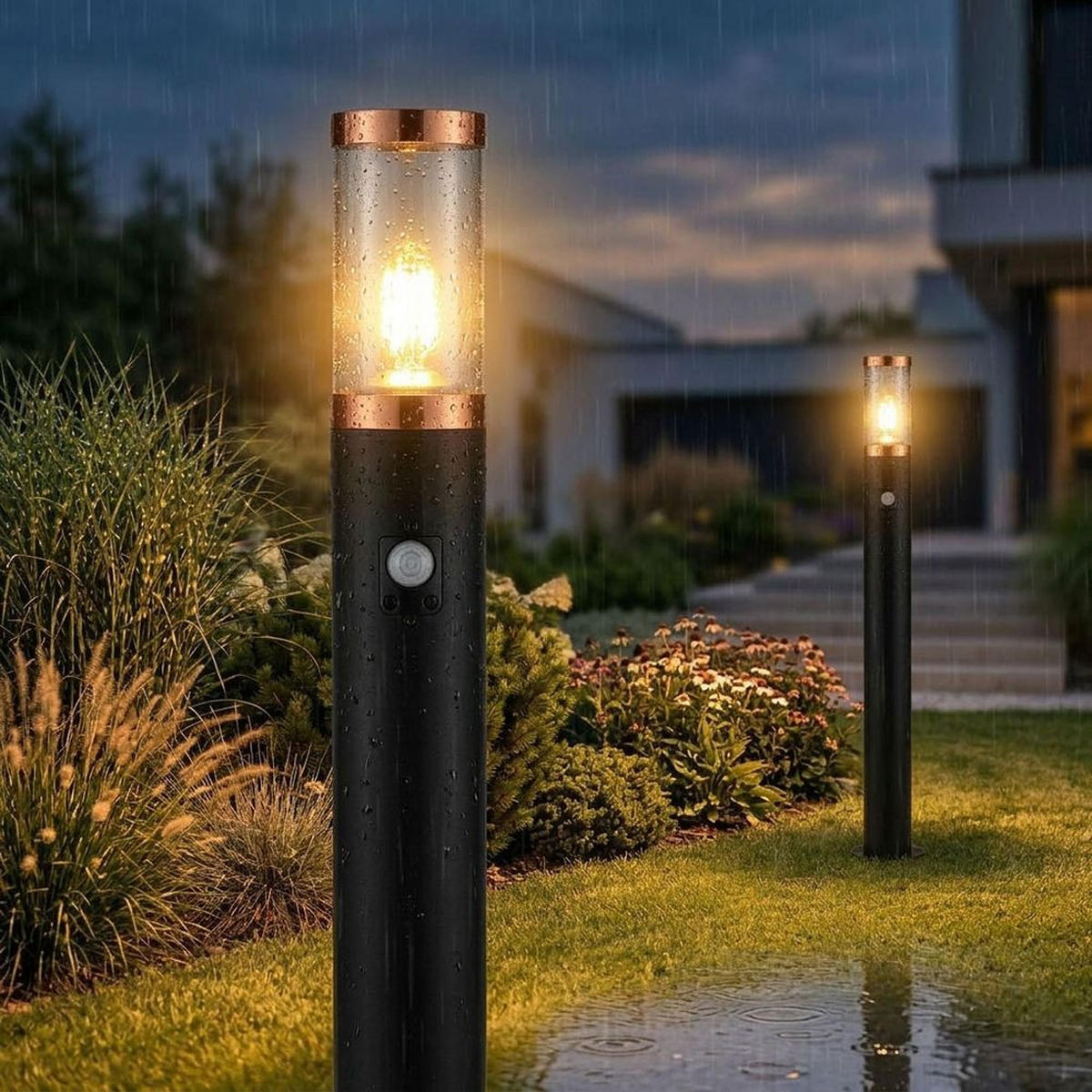 AUSSENLEUCHTE Edelstahl Schwarz Matt - Schwarz, Metall (7.6/7.6/110cm) - Globo Lighting