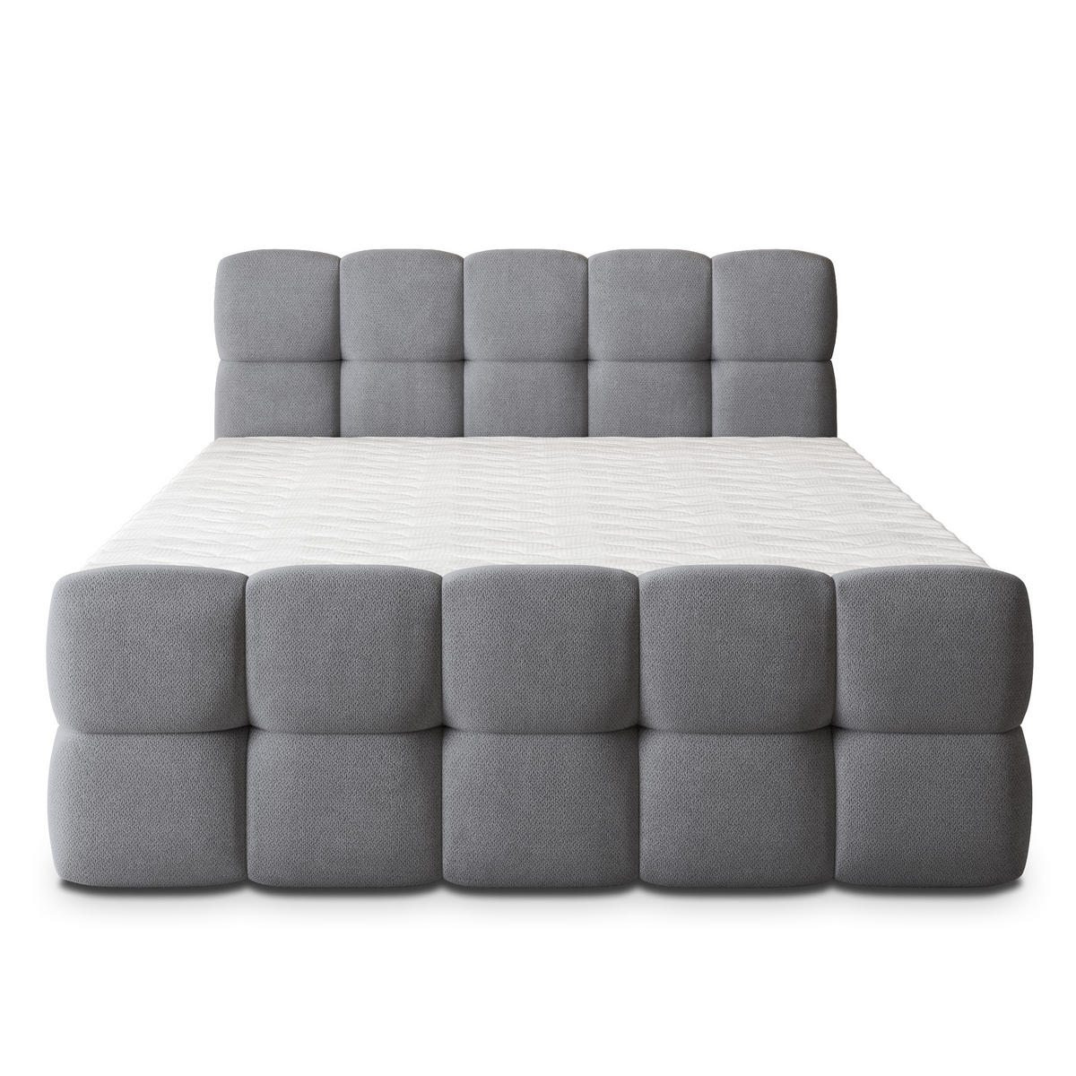 BOXBETT BRUME 180x200 cm mit Matratze und Topper, H2+H3 - Grau - Grau, Holz (180/200cm) - MASSENO