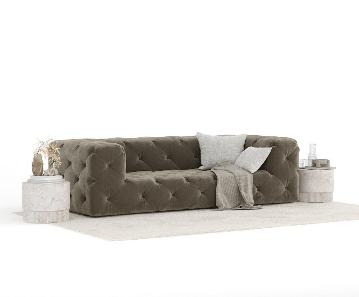 3-SITZER-SOFA Cosimo Taupe Samtstoff - Taupe/Schwarz, Holz/Holzwerkstoff (230/71/100cm) - Maison de Reve