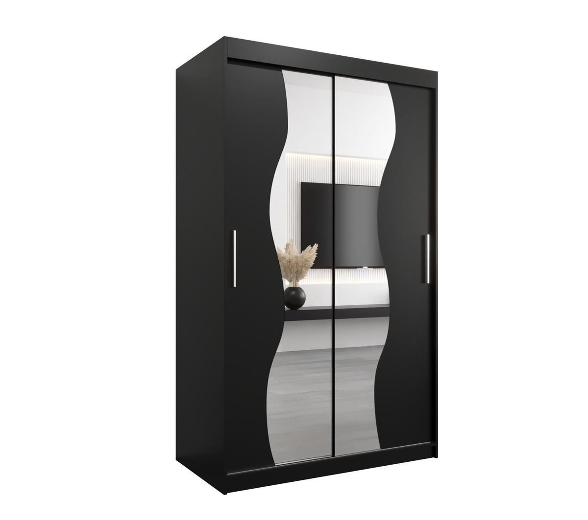 SCHWEBETÜRENSCHRANK 200/120/62 2-türig - Silberfarben/Schwarz, Holz/Kunststoff (120/200/62cm) - MÖBEL KRYSPOL