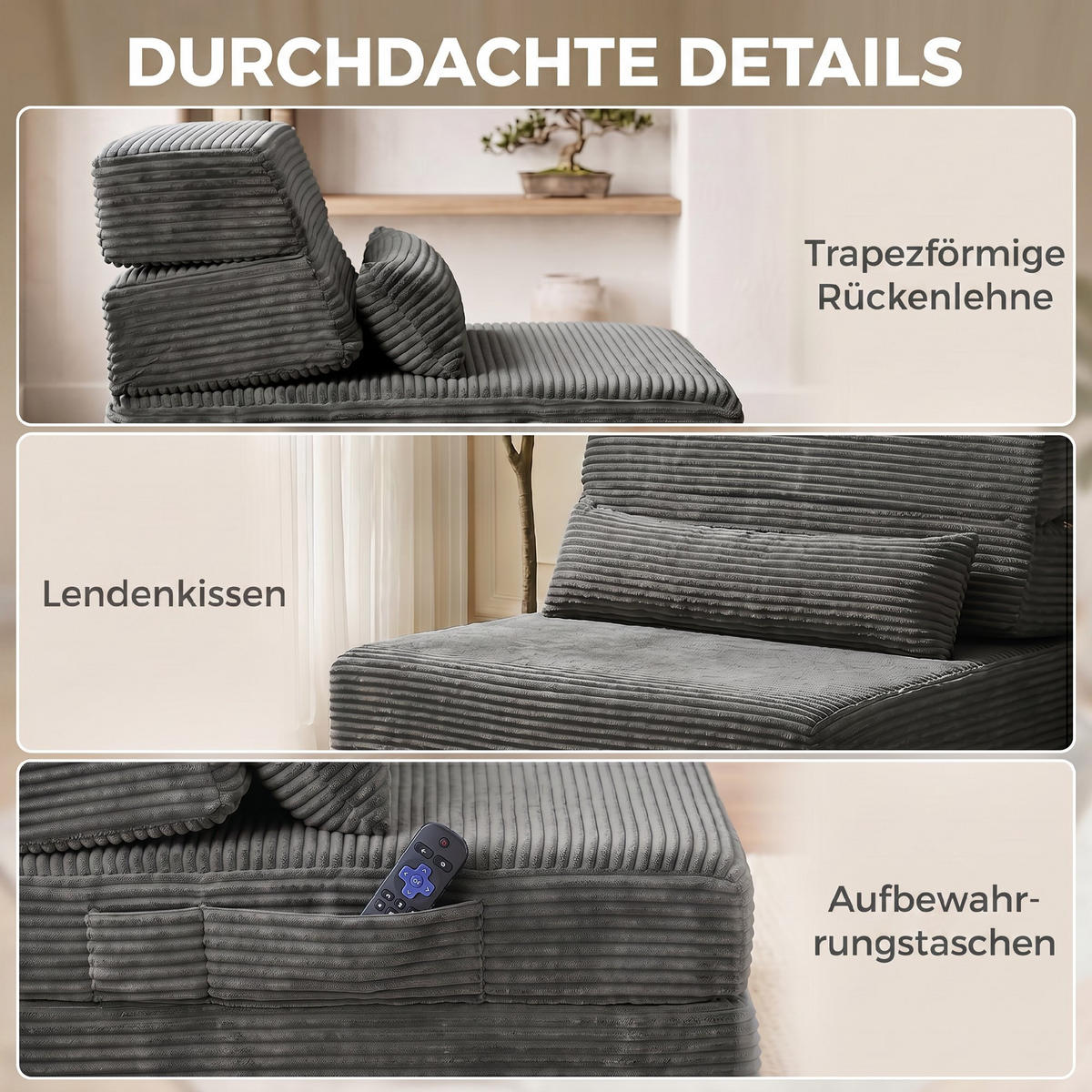 BODENSTUHL Polyester Dunkelgrau - Dunkelgrau, Textil (70/12.5/200cm) - HOMCOM