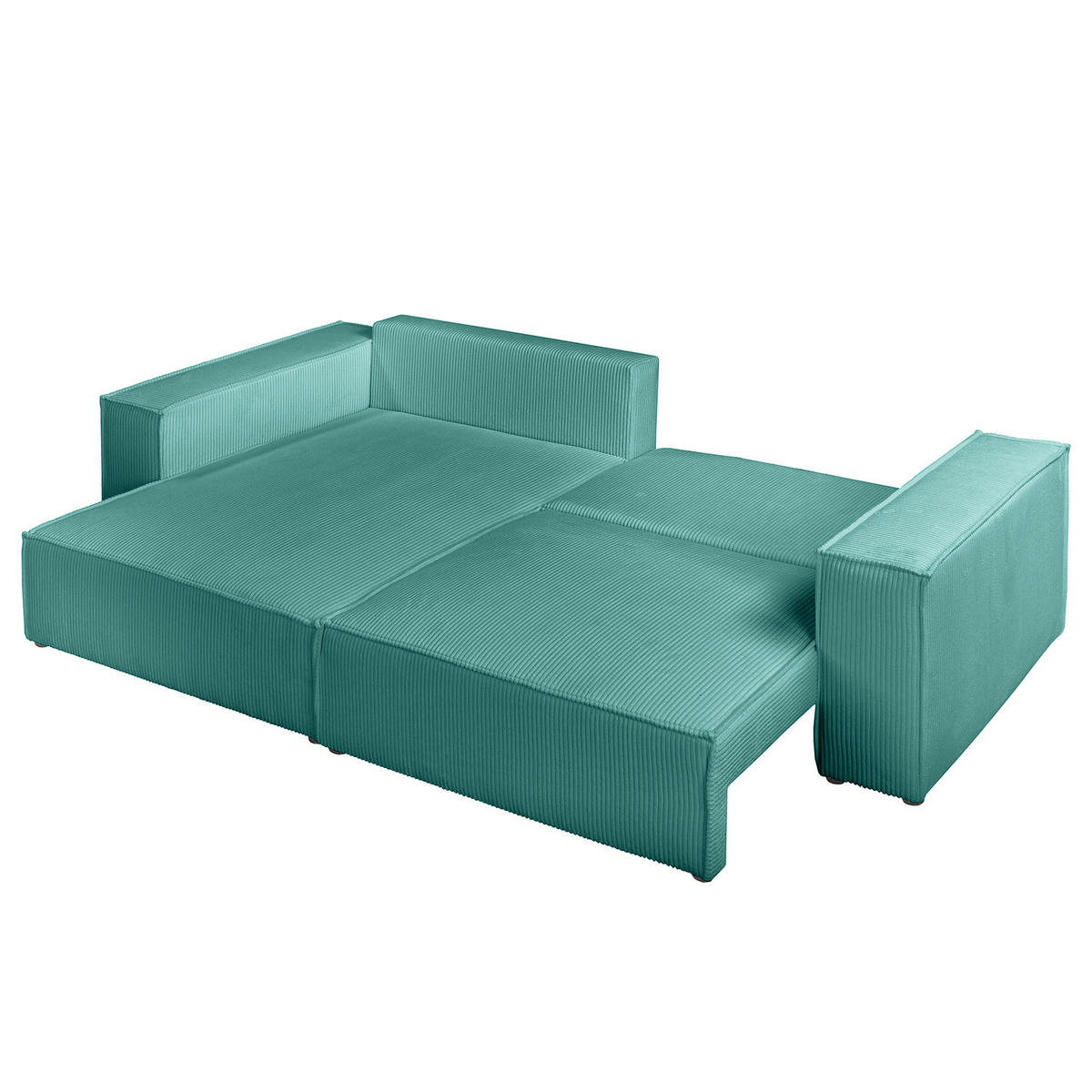 ECKSOFA mit Schlaffunktion - 255 cm - Türkis/Schwarz, Kunststoff/Textil (255/148cm) - home24