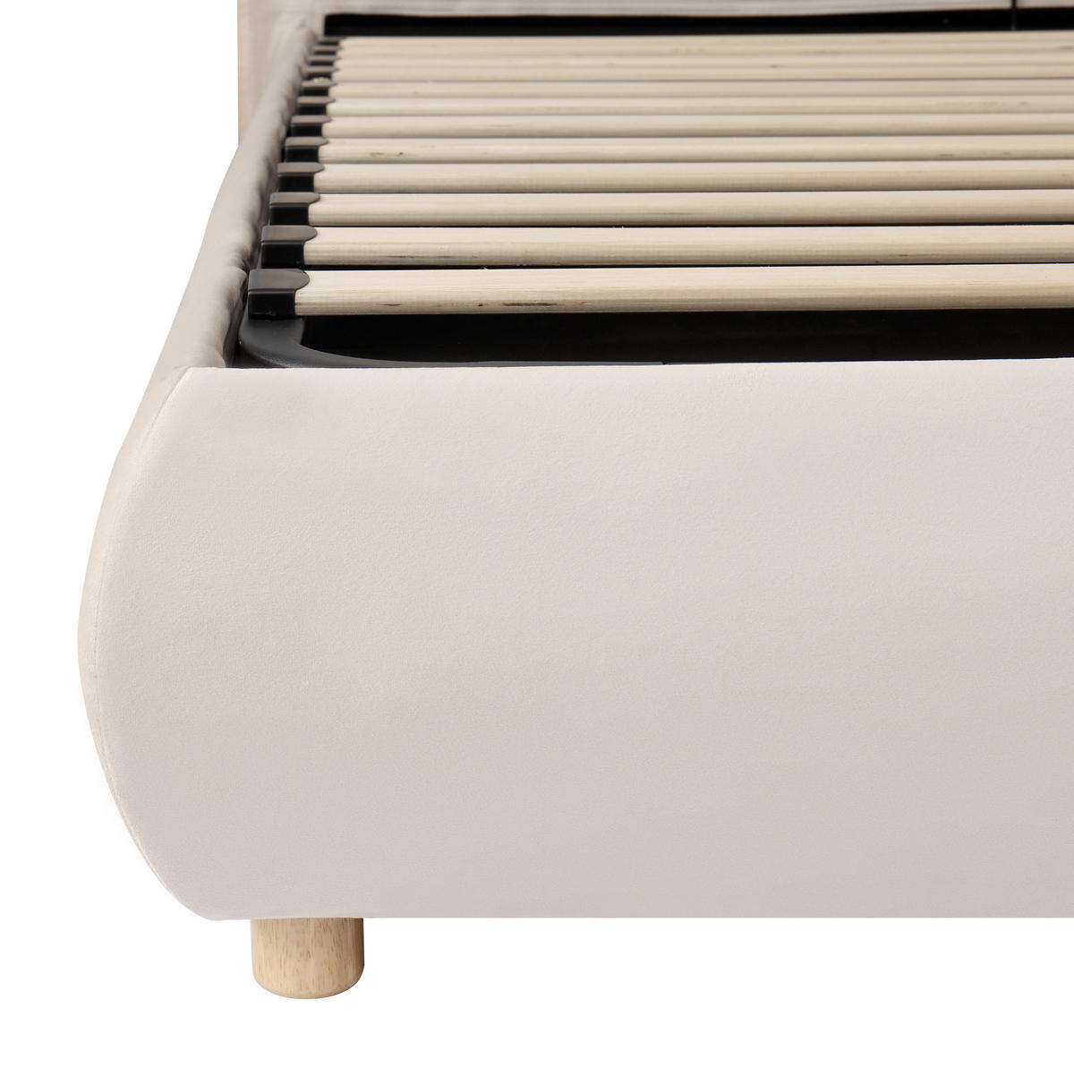 BETT mit hydraulischem Stauraum 180x200 cm Samt Cream - Beige, Metall (180/200cm) - Meubliv