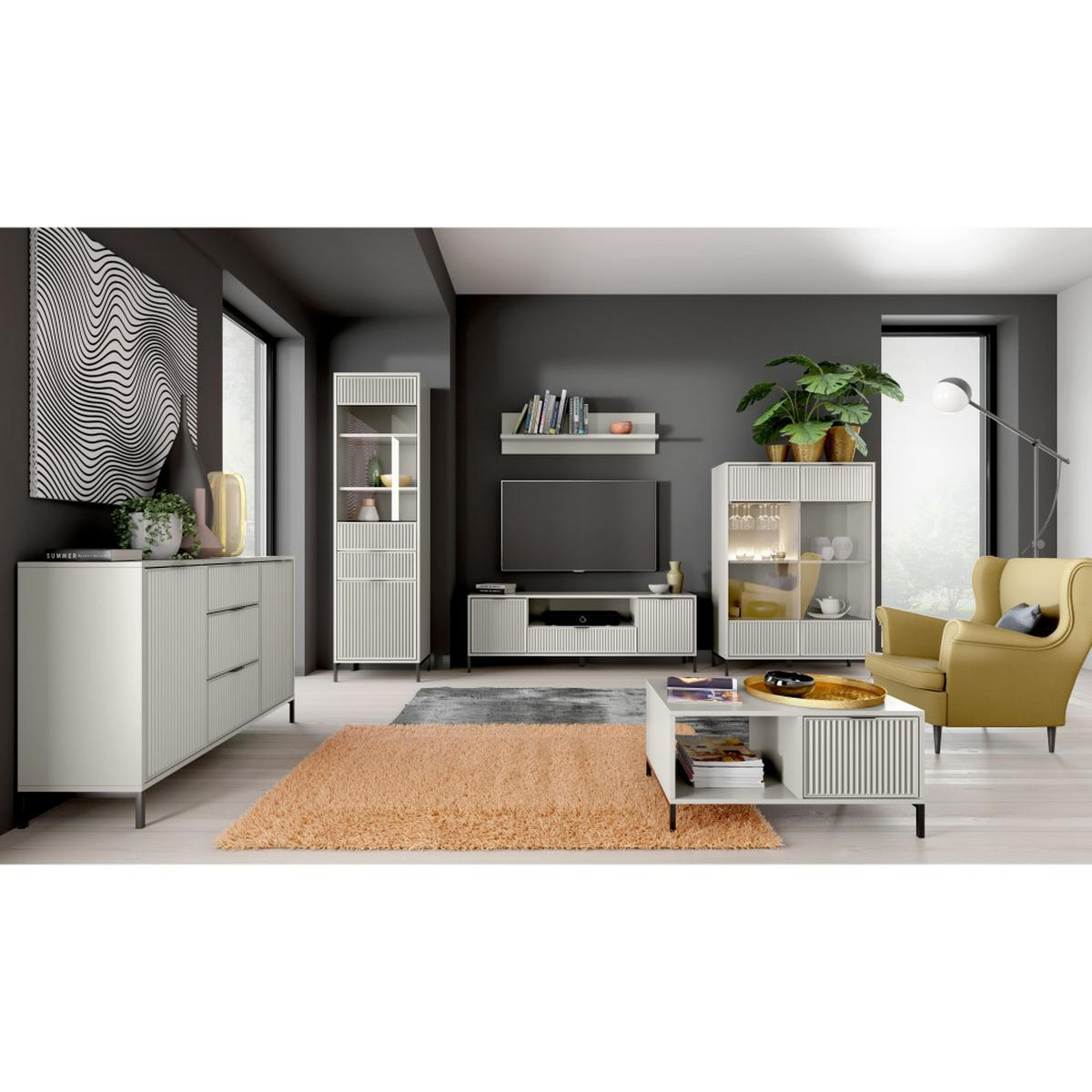 VITRINE Linna mit Schublade 105 cm kaschmir - Kaschmir/Schwarz, Holzwerkstoff/Metall (105/150/41cm) - Beautysofa