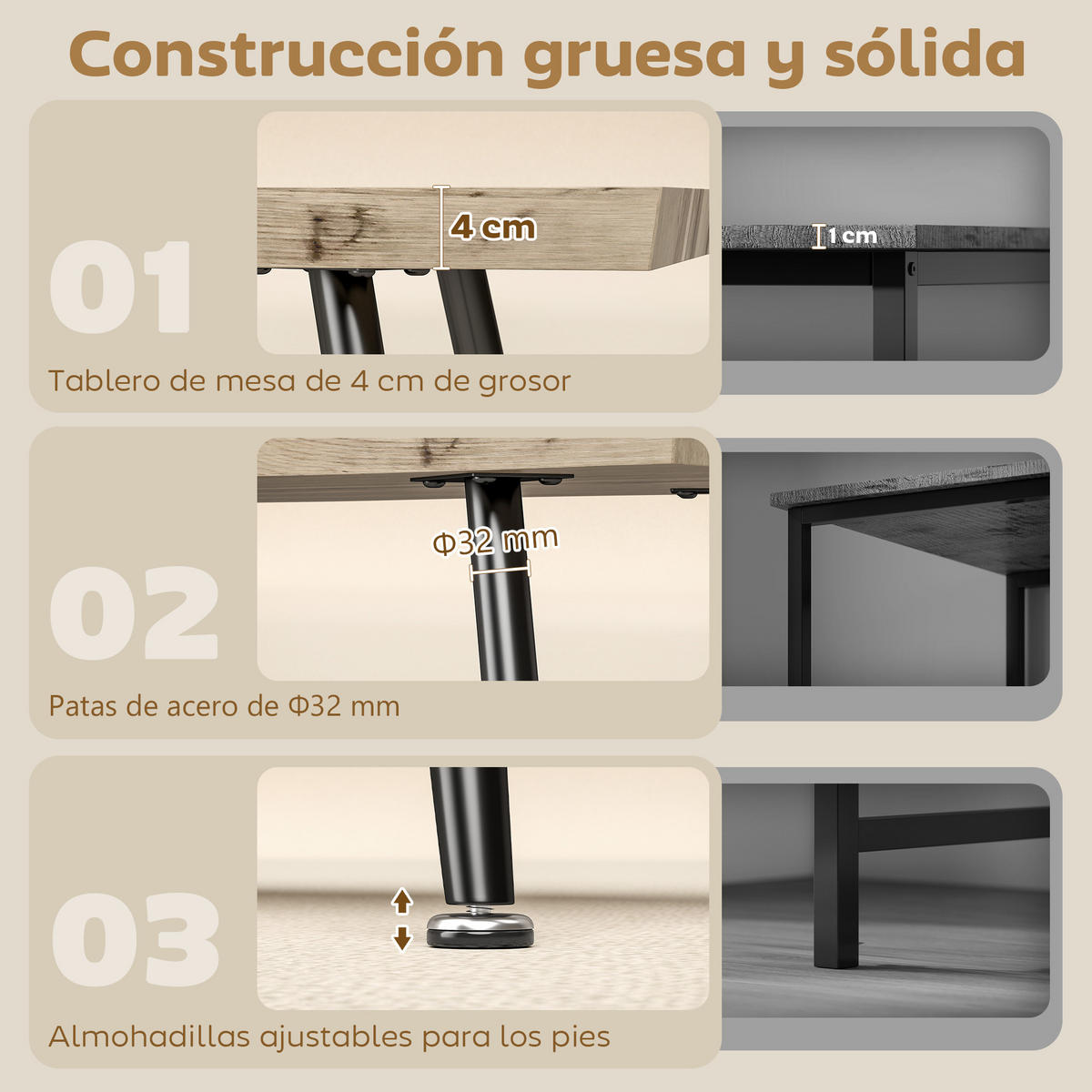 COUCHTISCH Beige 7 Stück - Beige, Naturmaterialien (100/50/45cm) - GiPP