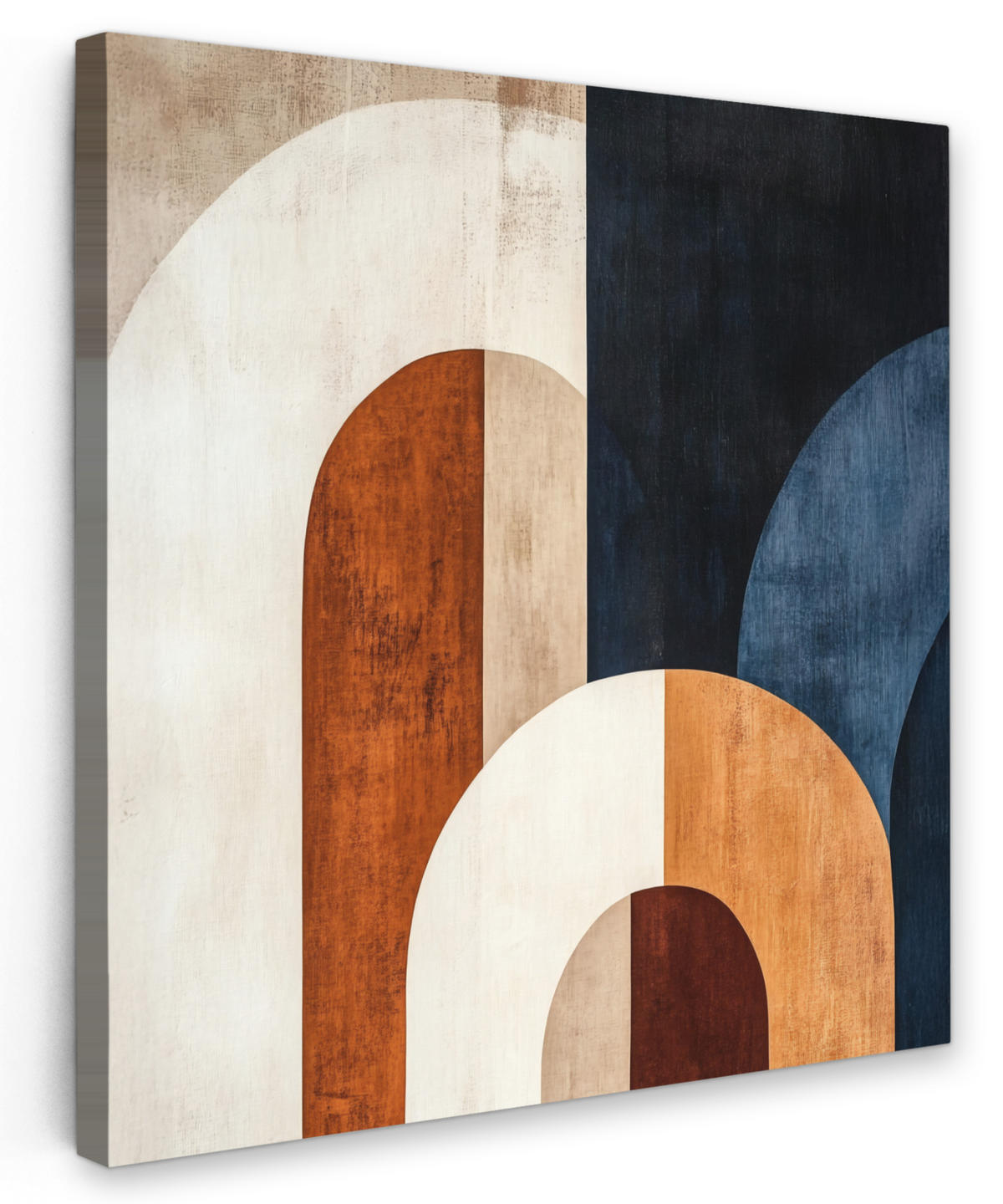 LEINWANDBILD Abstrakt - Formen - Dunkelblau 90x90 cm - Cognac, Textil (90/90cm) - MuchoWow